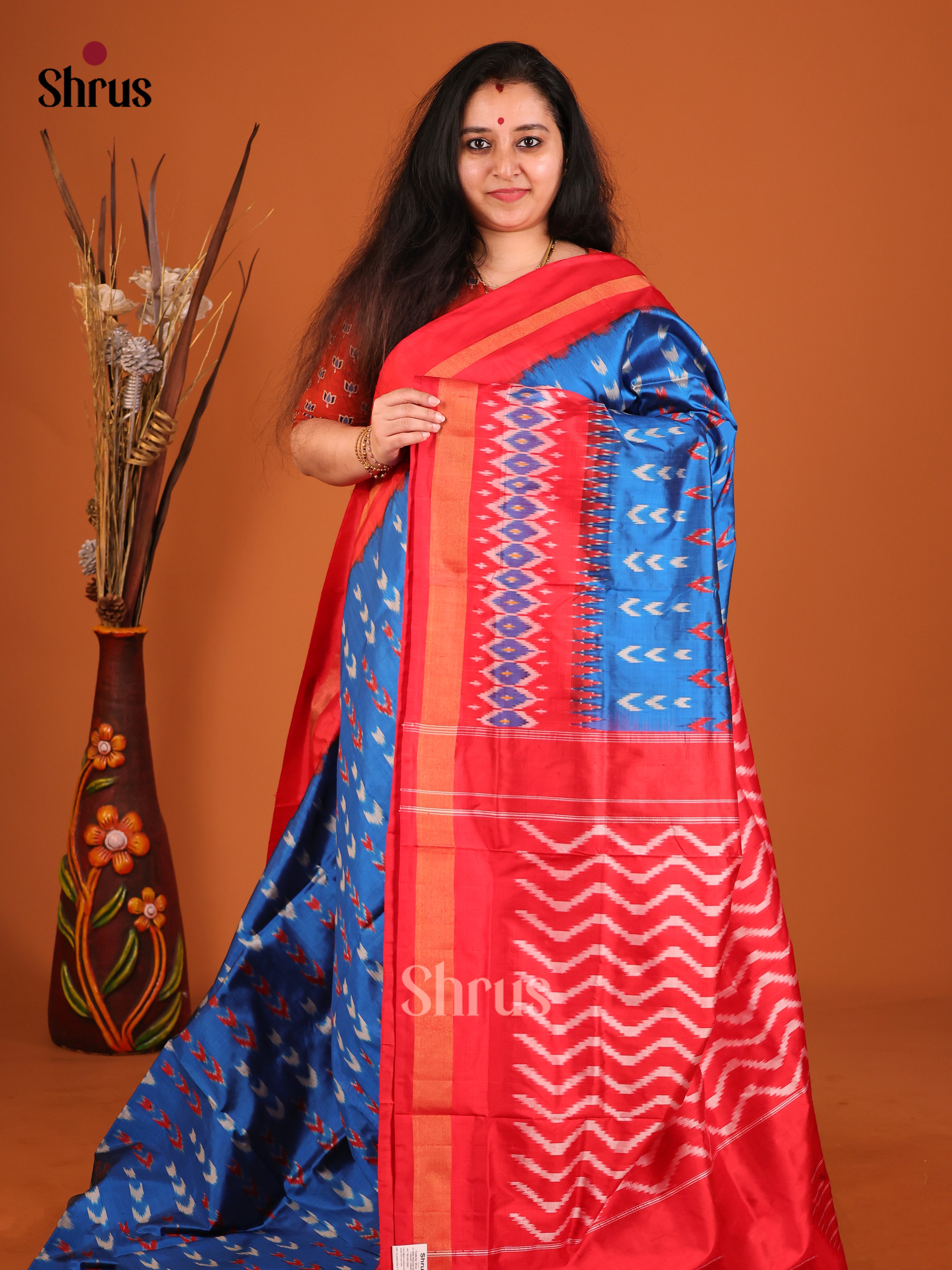 DIS16175 - Ikkat Silk Saree