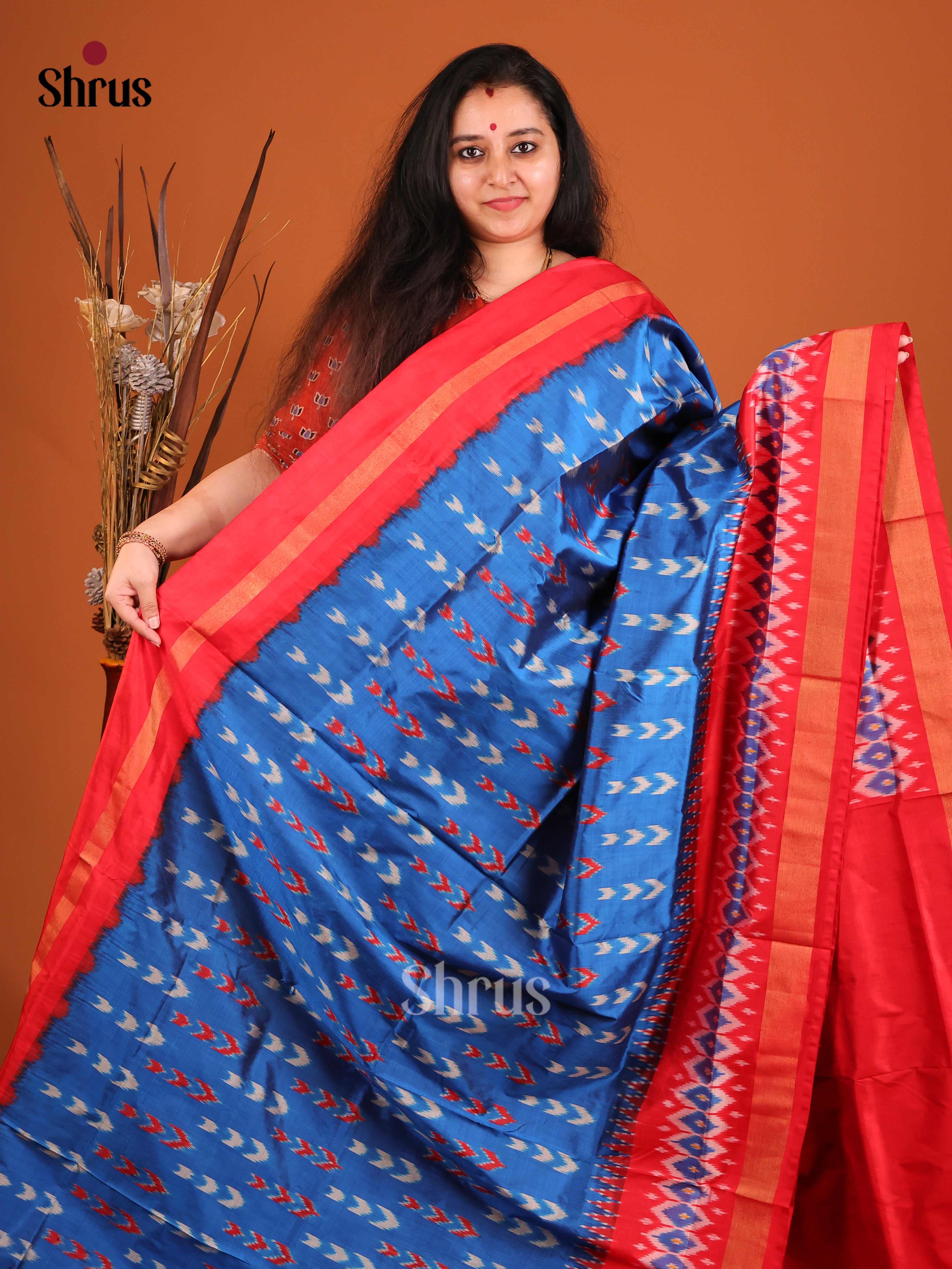 DIS16175 - Ikkat Silk Saree