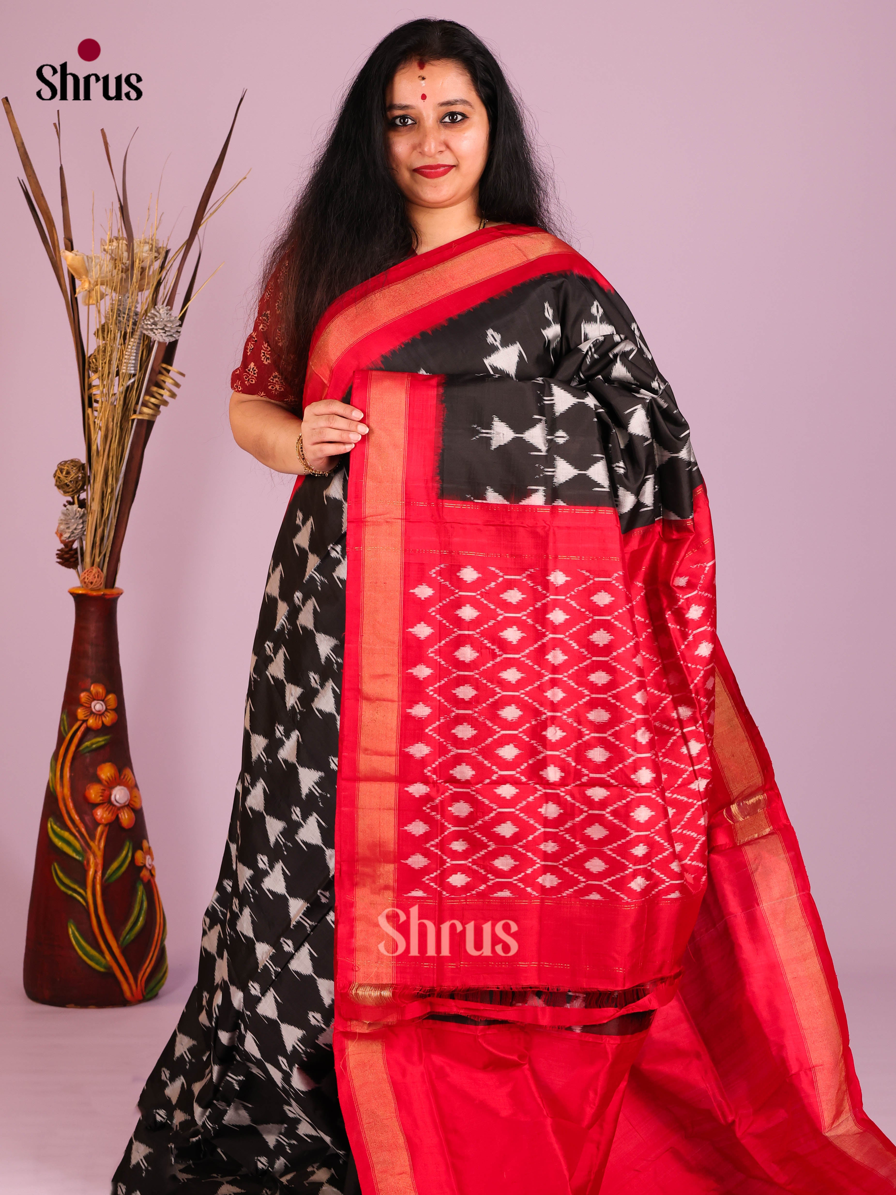 Black & Red - Ikkat Silk Saree