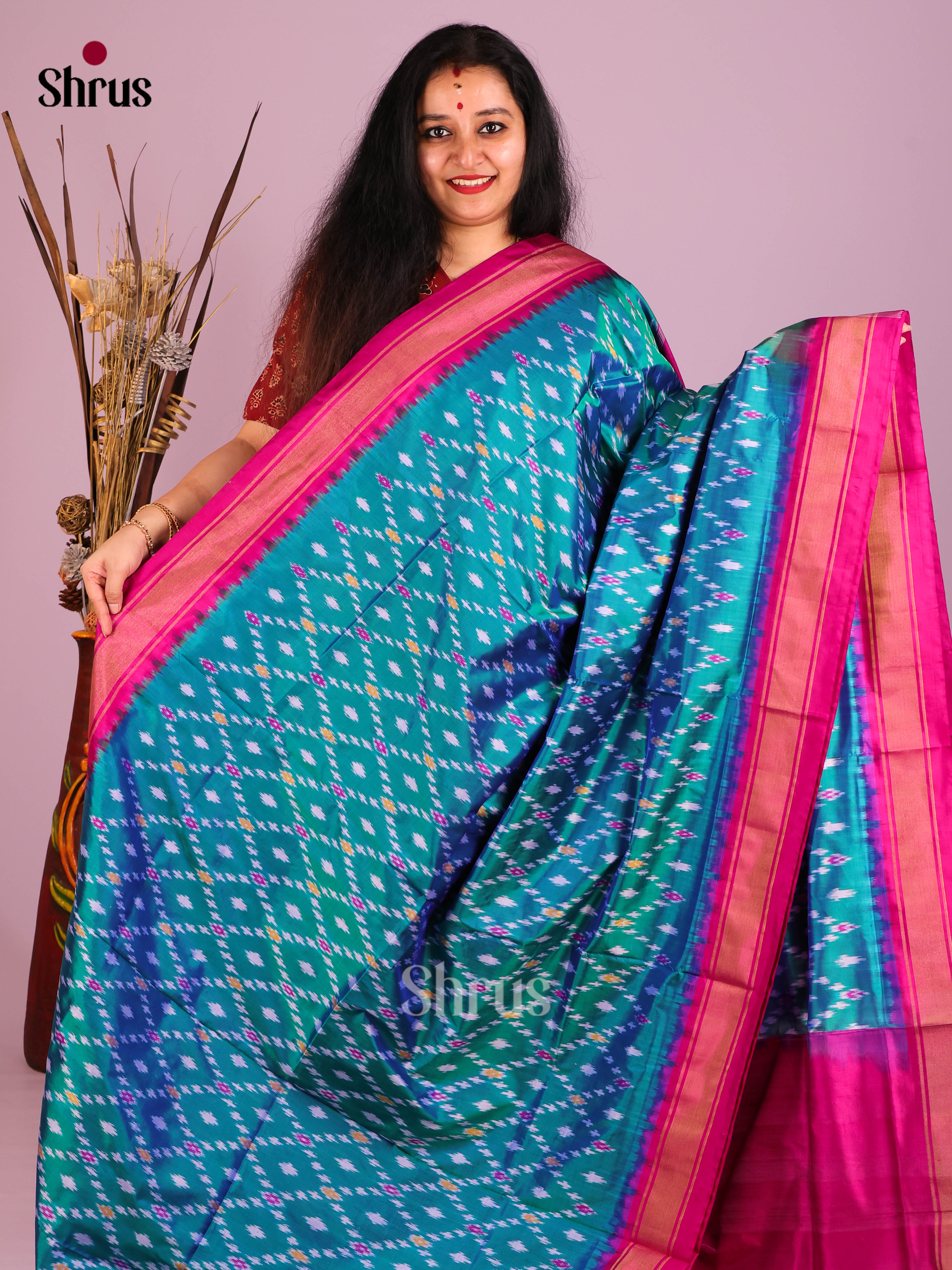 Blue & Purple- Ikkat Silk Saree