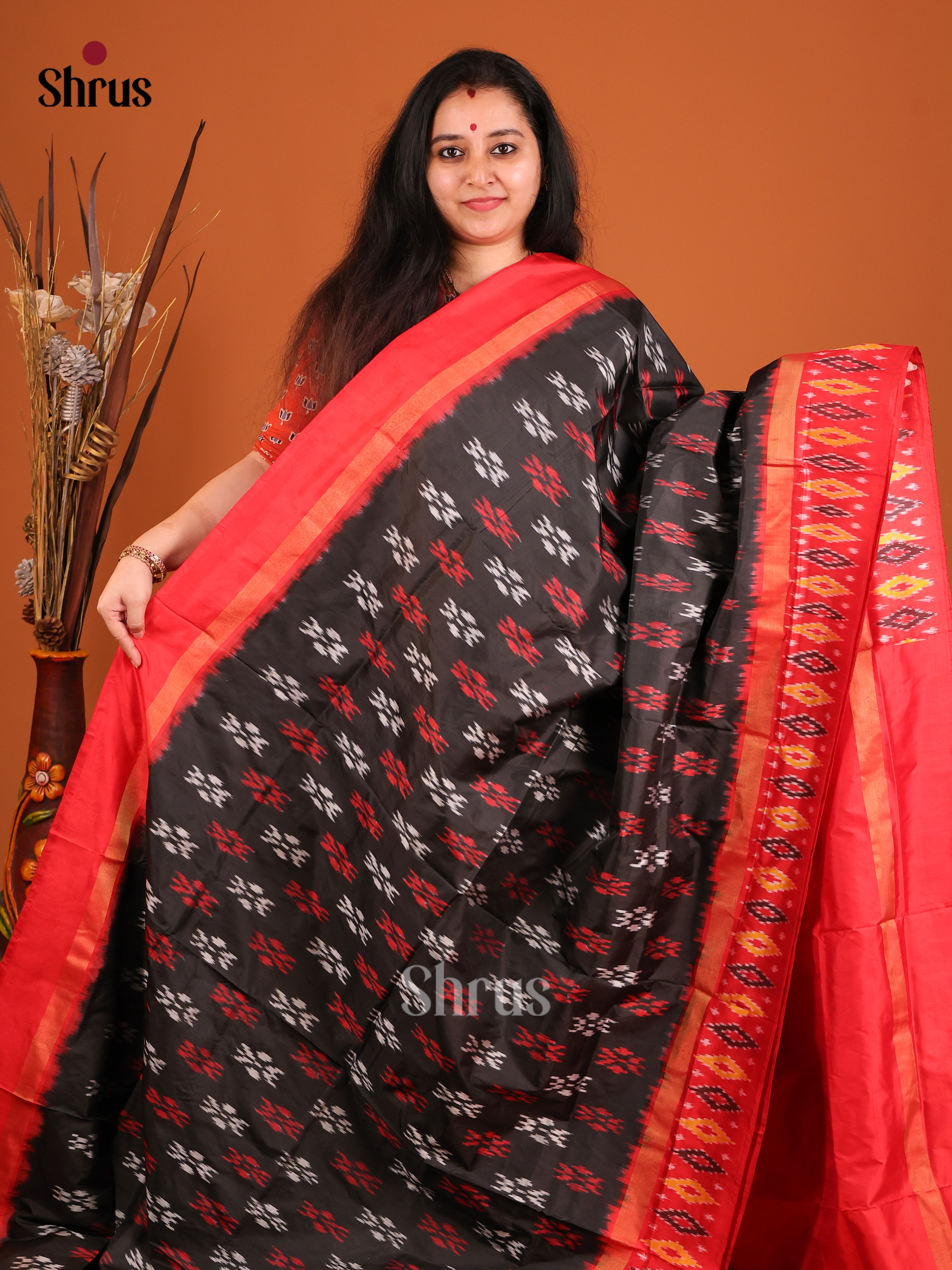 Black & Red - Ikkat Silk Saree