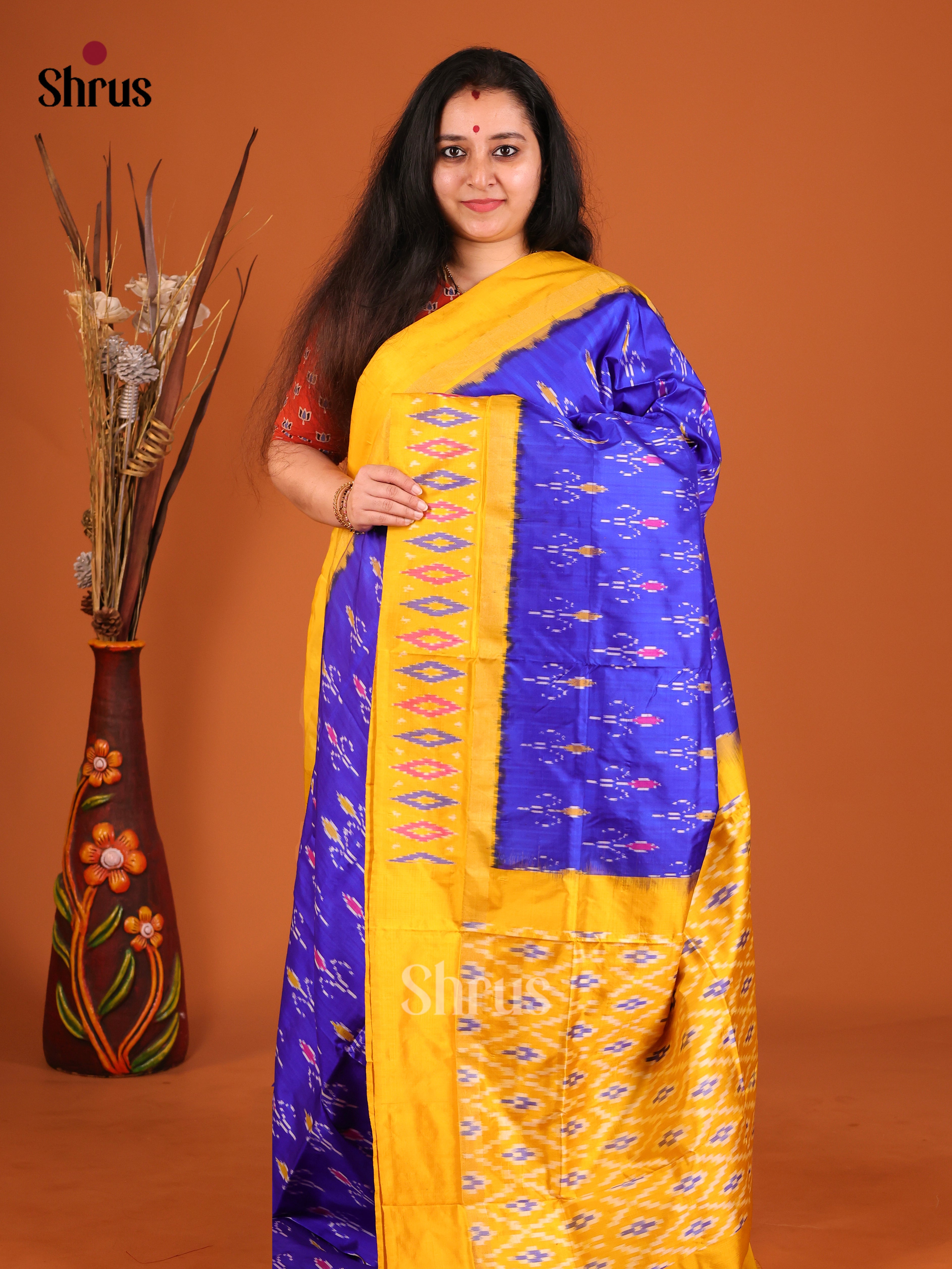 Blue & Yellow - Ikkat Silk Saree