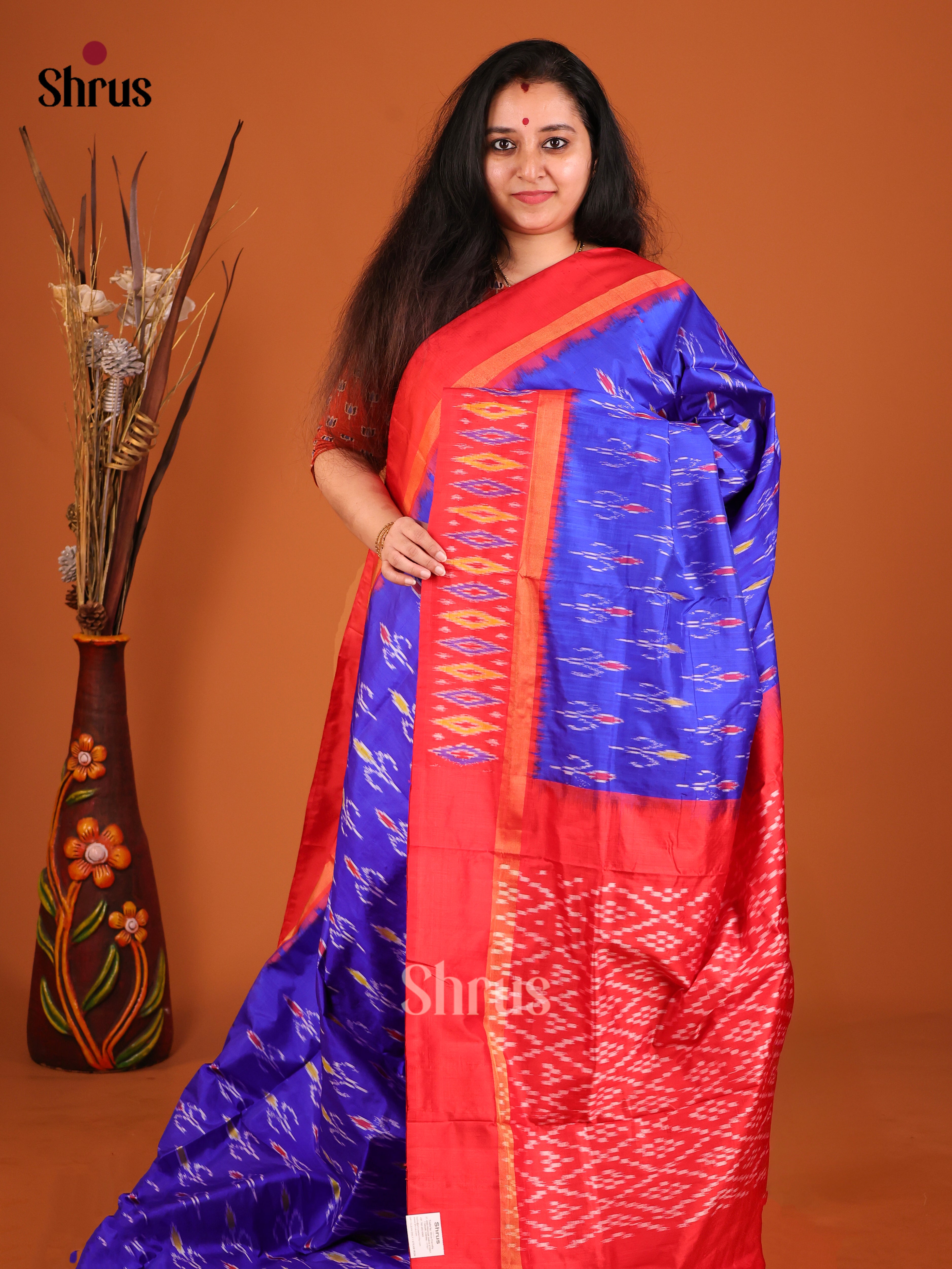 Blue & Red - Ikkat Silk Saree