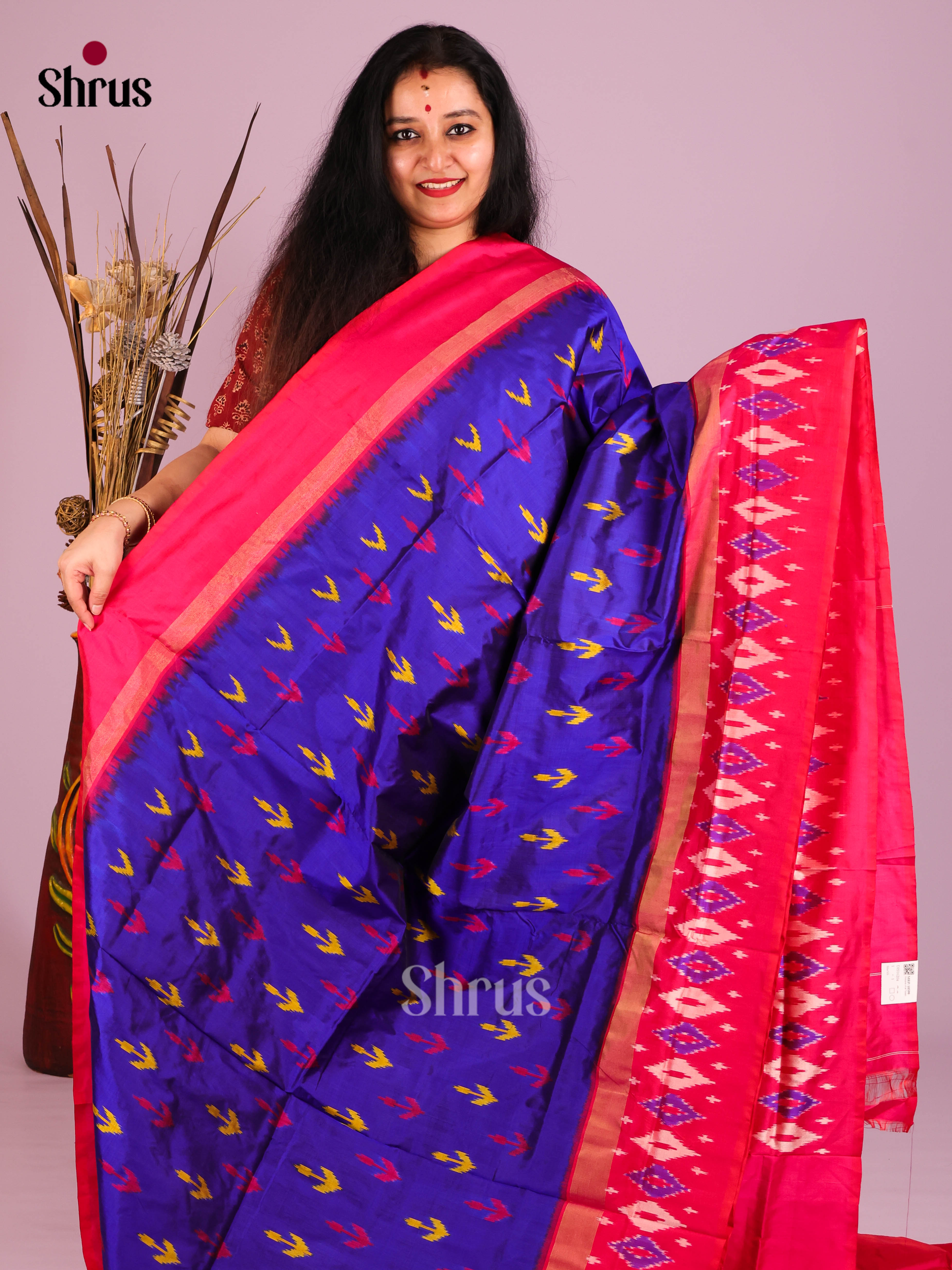 Blue & Red - Ikkat Silk Saree