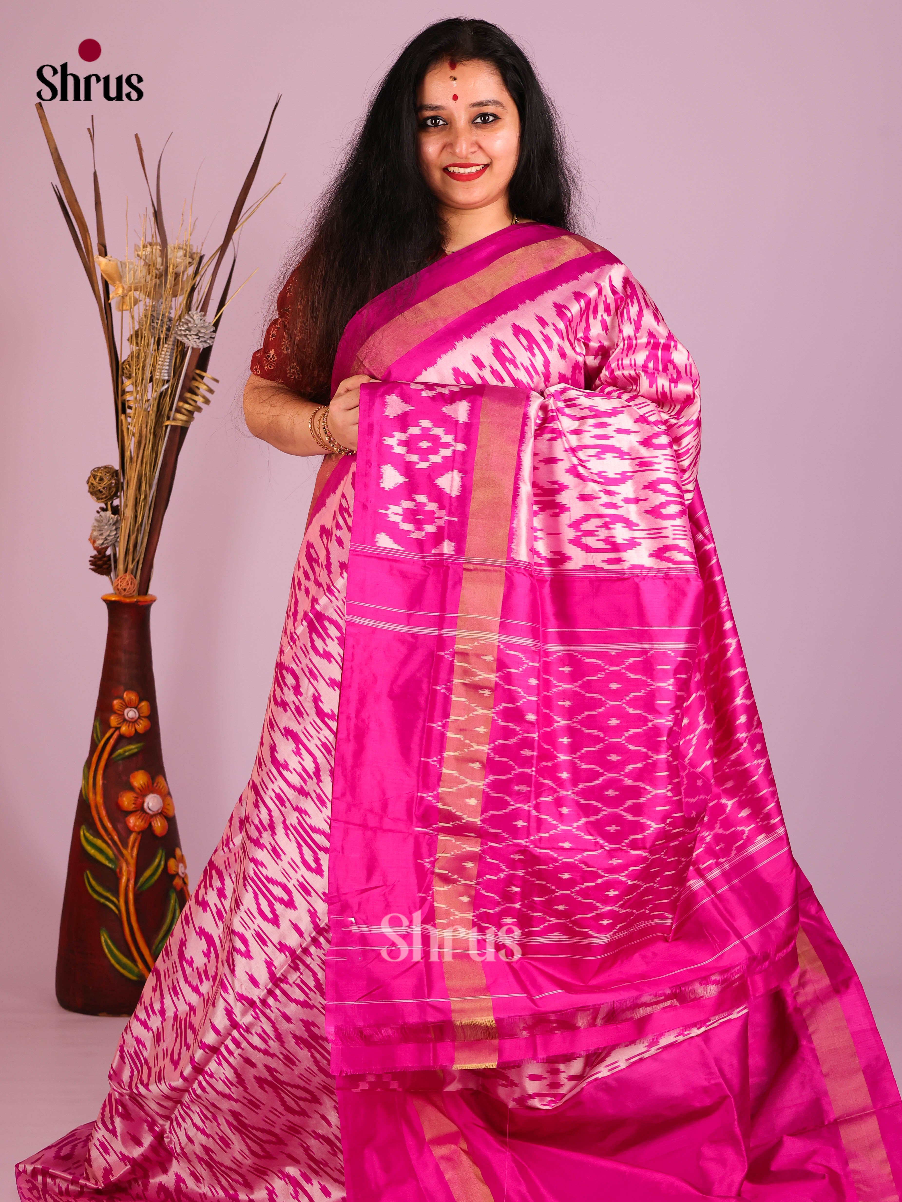 Pink & Purple- Ikkat Silk Saree - Shop on Shrus.com