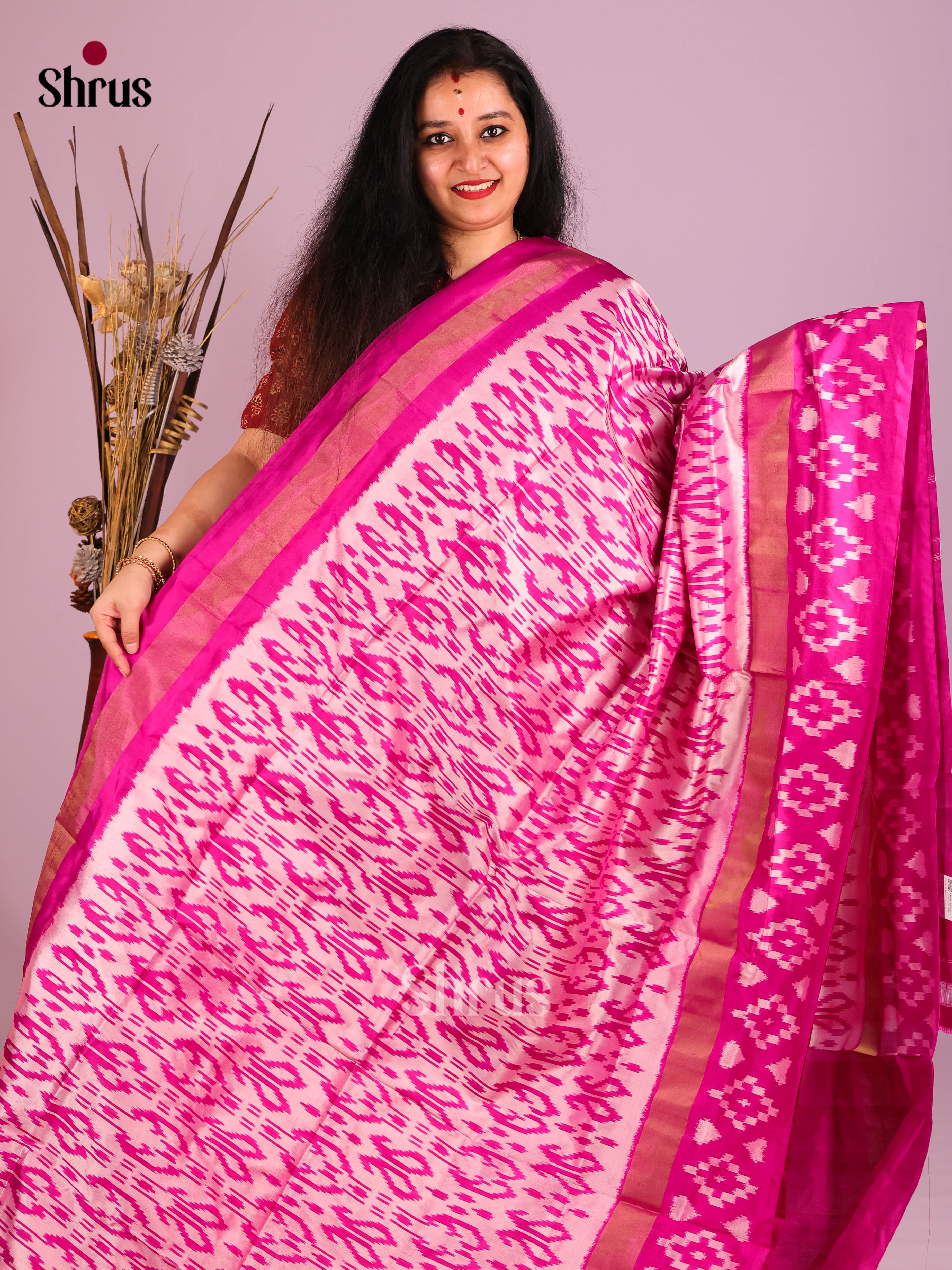 Pink & Purple- Ikkat Silk Saree - Shop on Shrus.com
