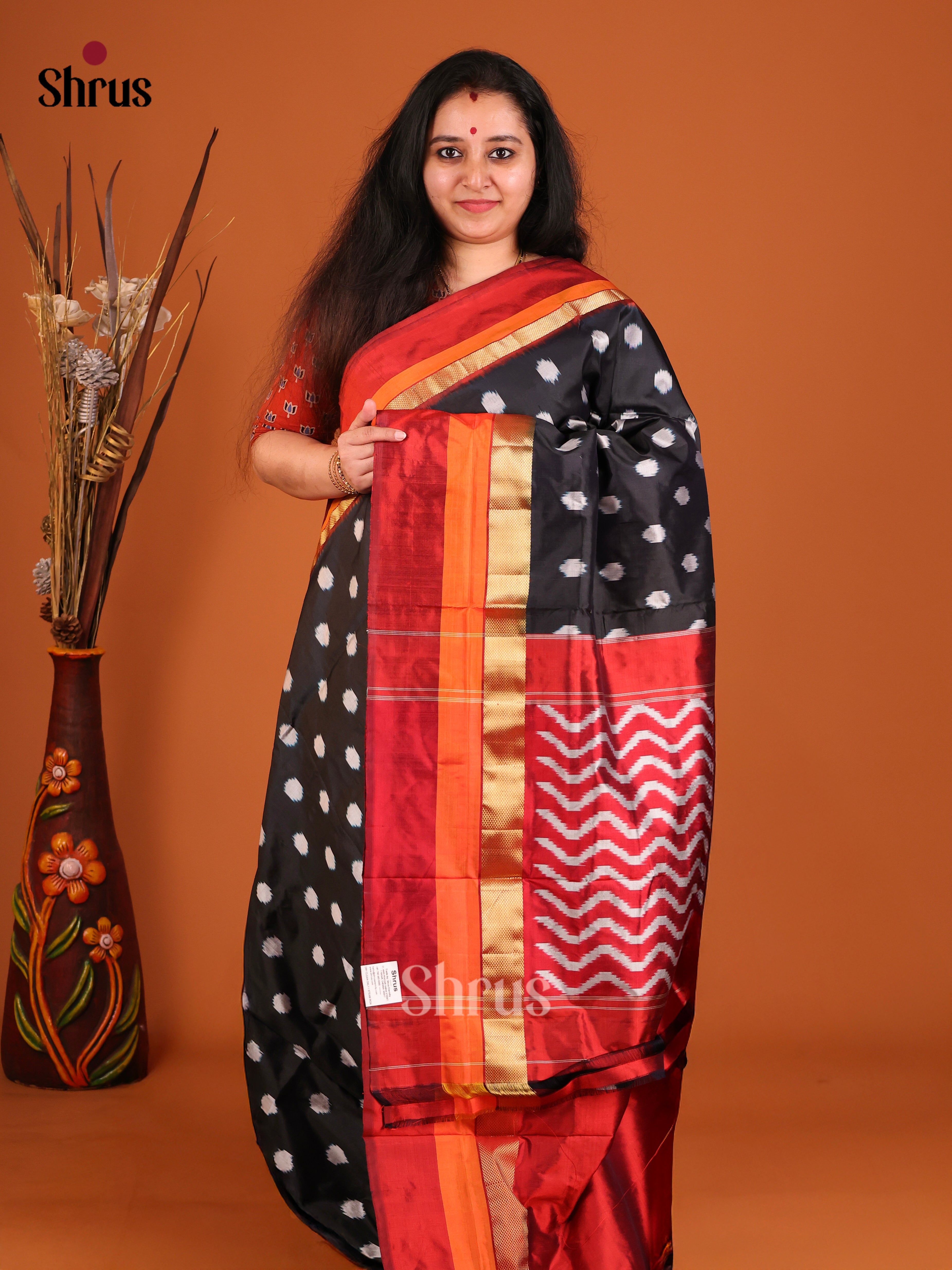 Black & Maroon - Ikkat Silk Saree