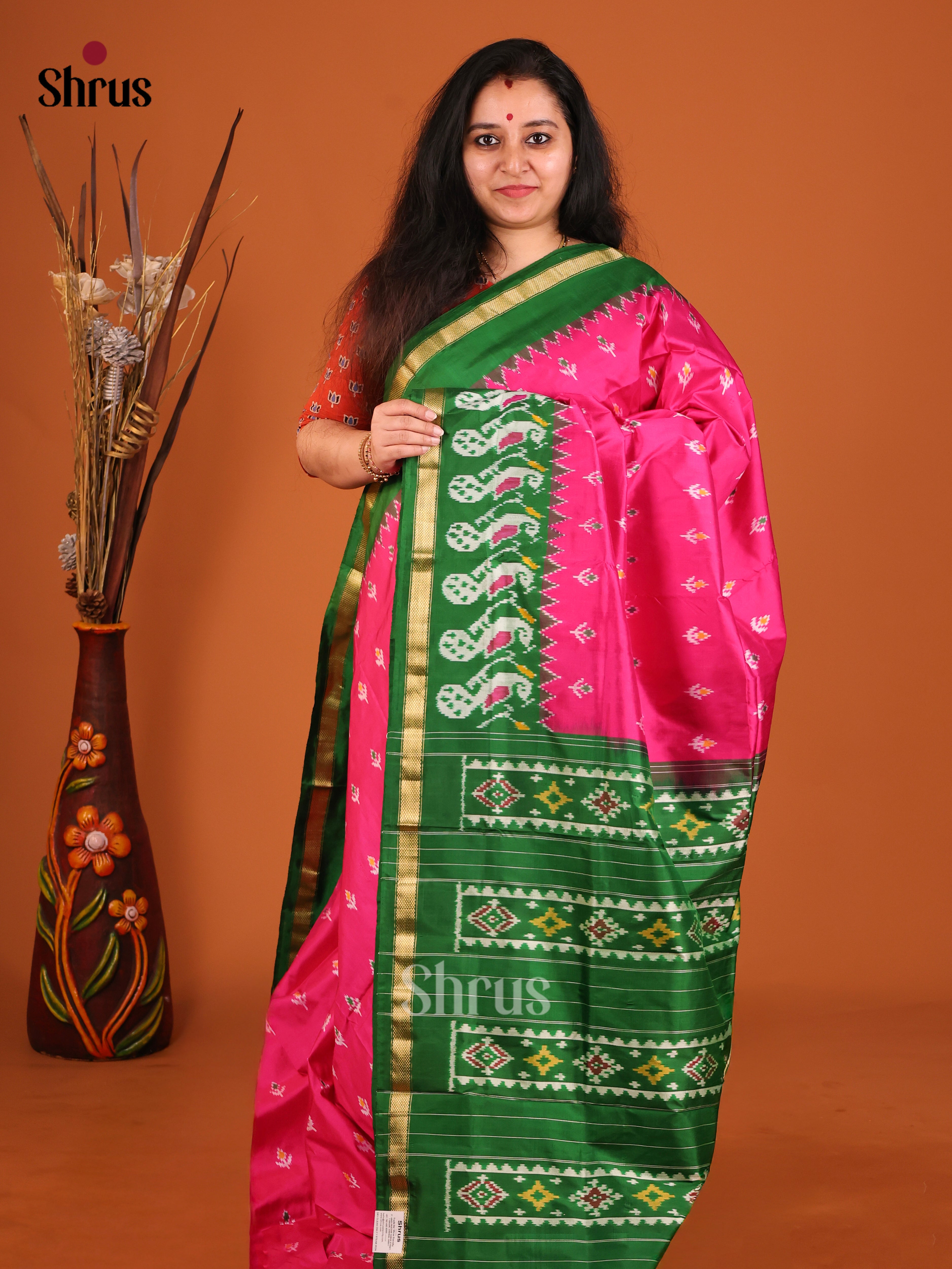 DIS16213 - Ikkat Silk Saree - Shop on Shrus.com