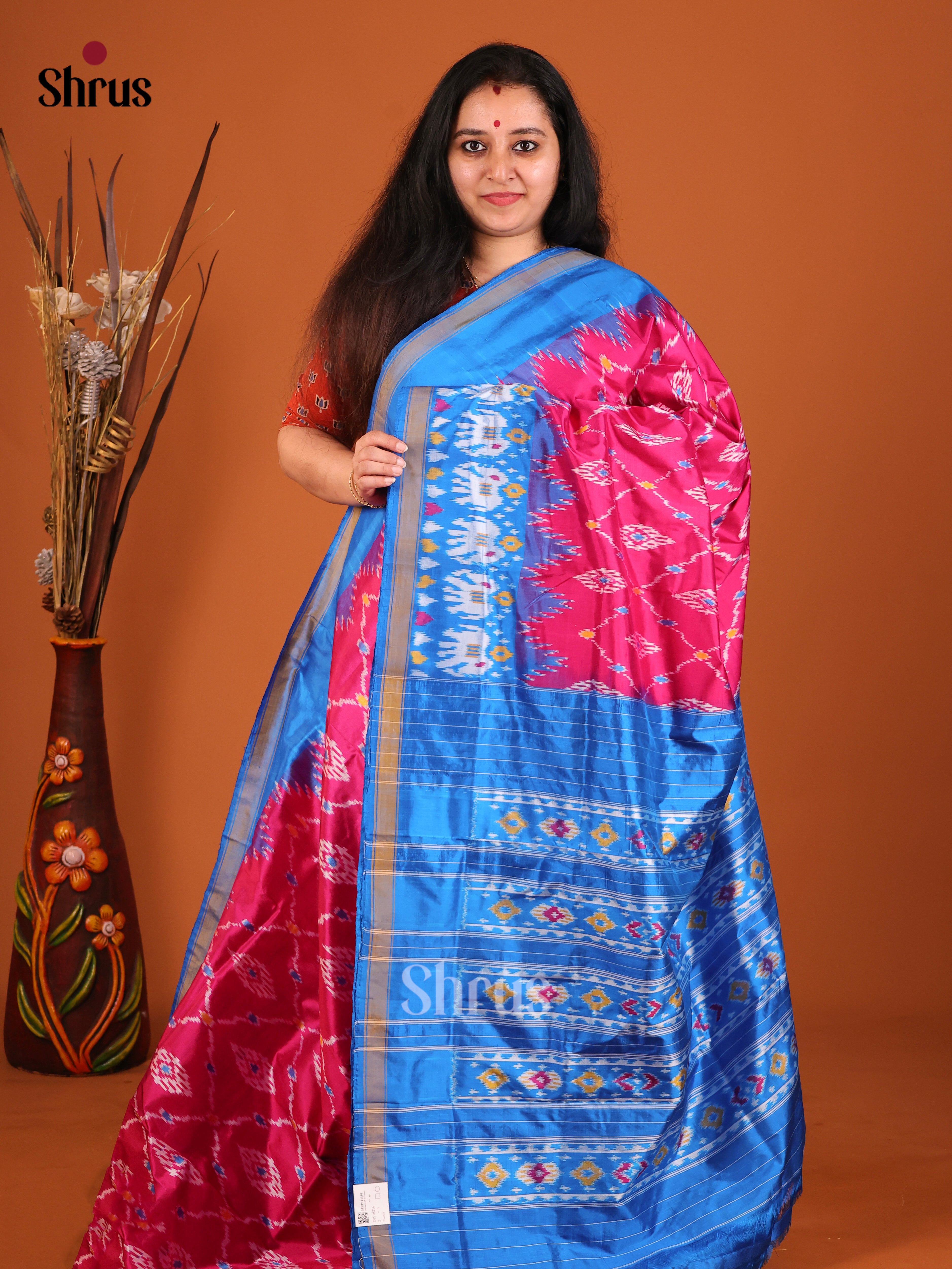 Purple & Blue - Ikkat Silk Saree