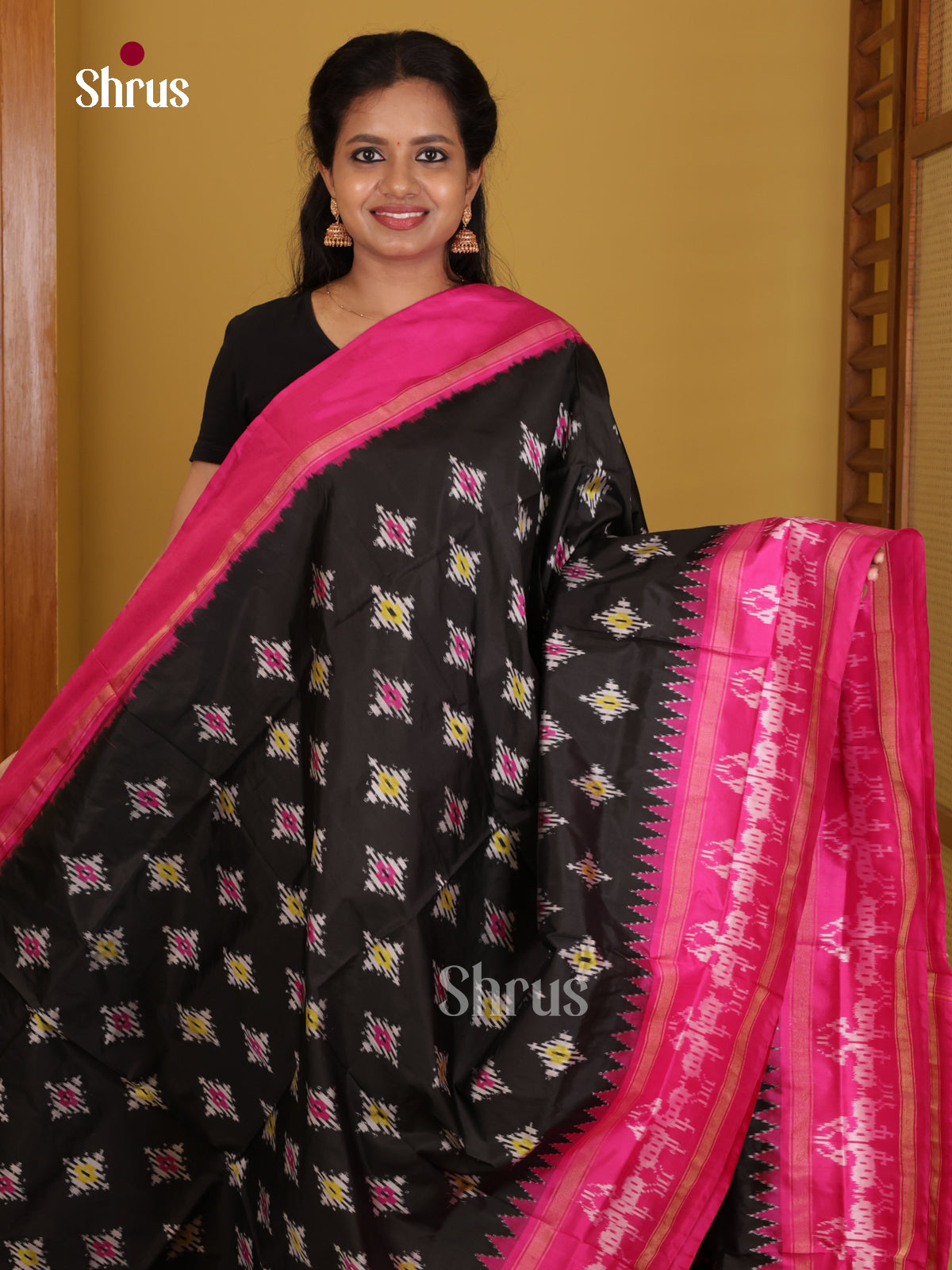 DIS16220 - Ikkat Silk Saree - Shop on Shrus.com