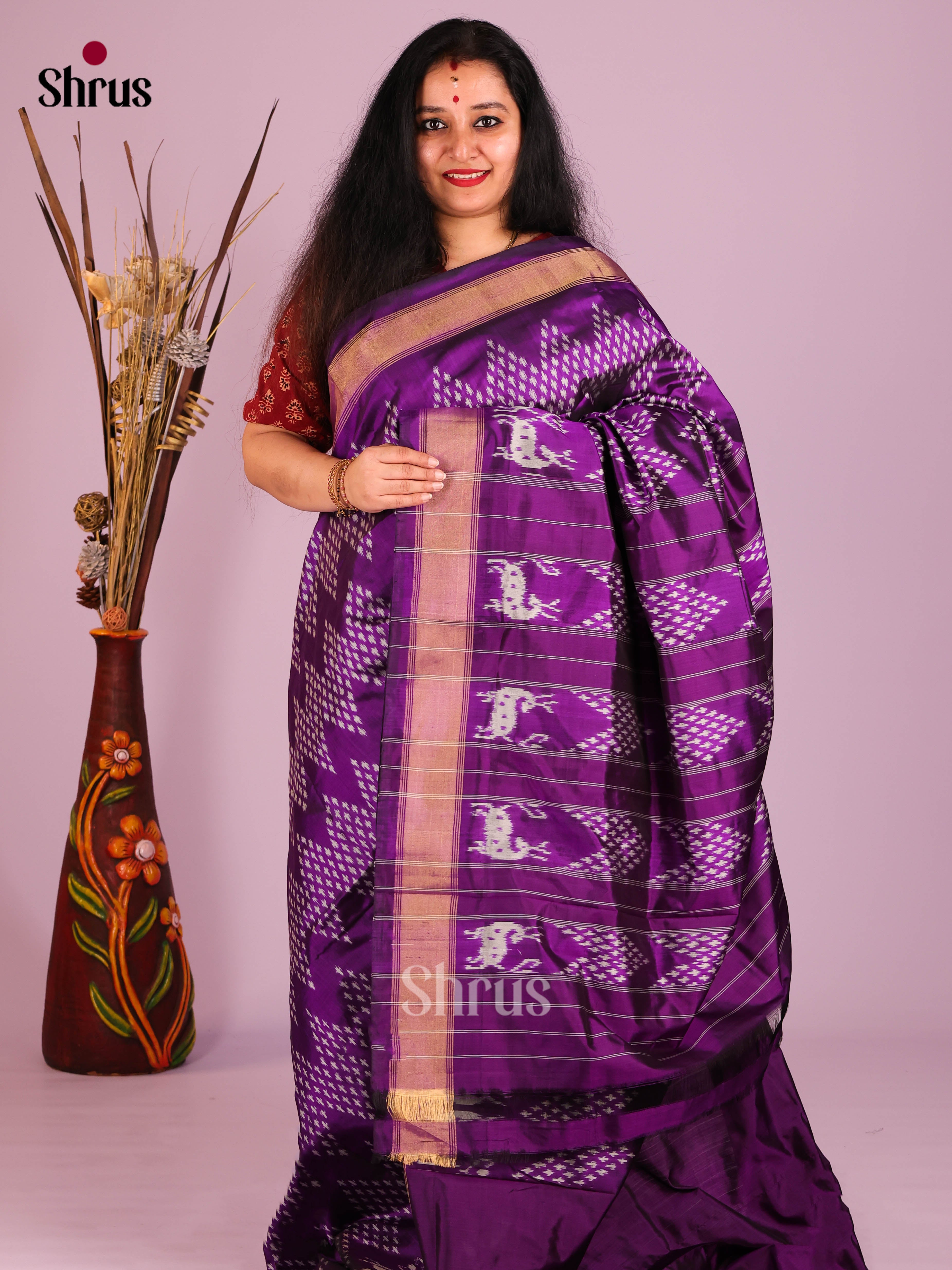 DIS16230 - Ikkat Silk Saree - Shop on Shrus.com