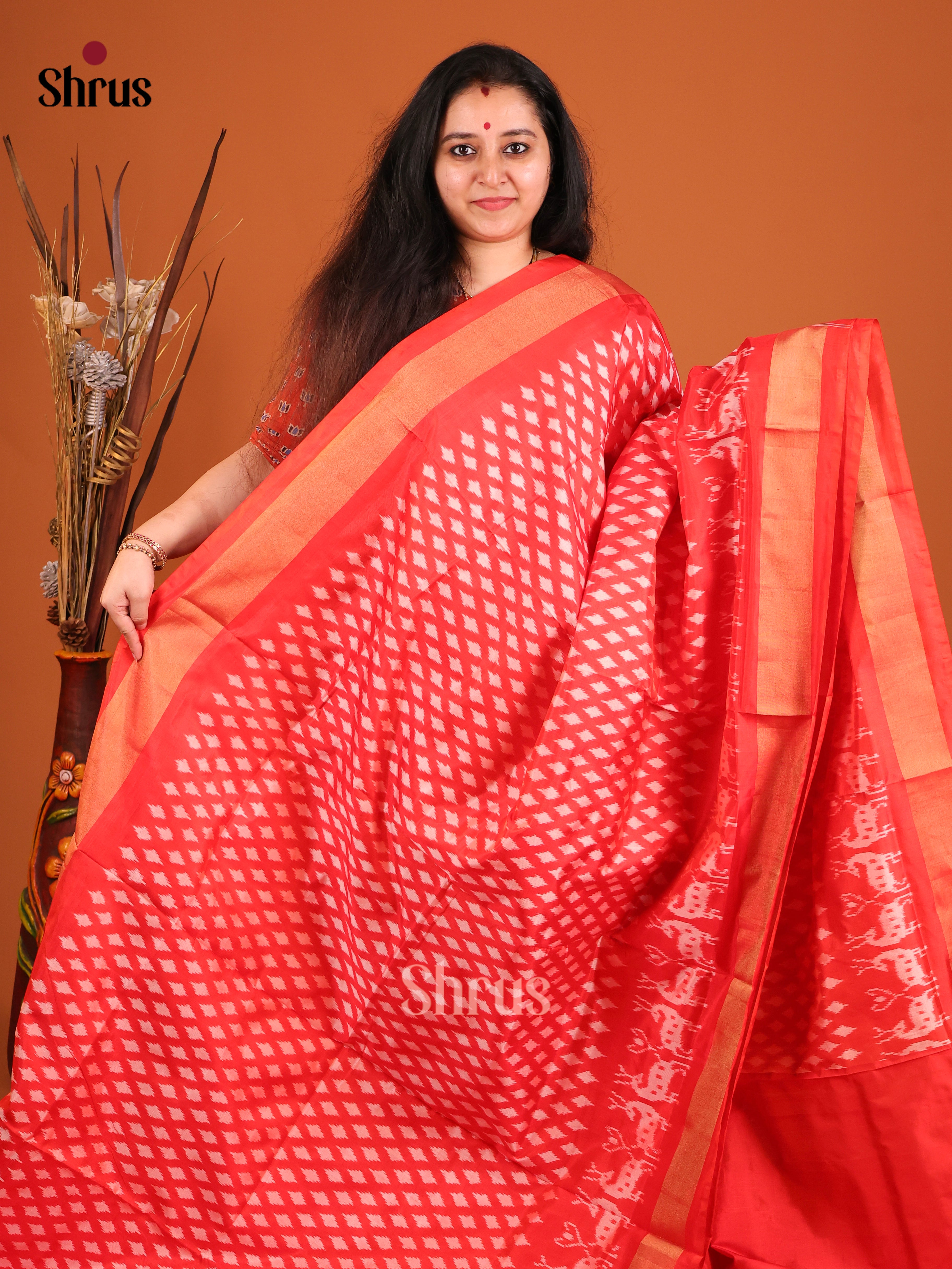 DIS16231 - Ikkat Silk Saree - Shop on Shrus.com