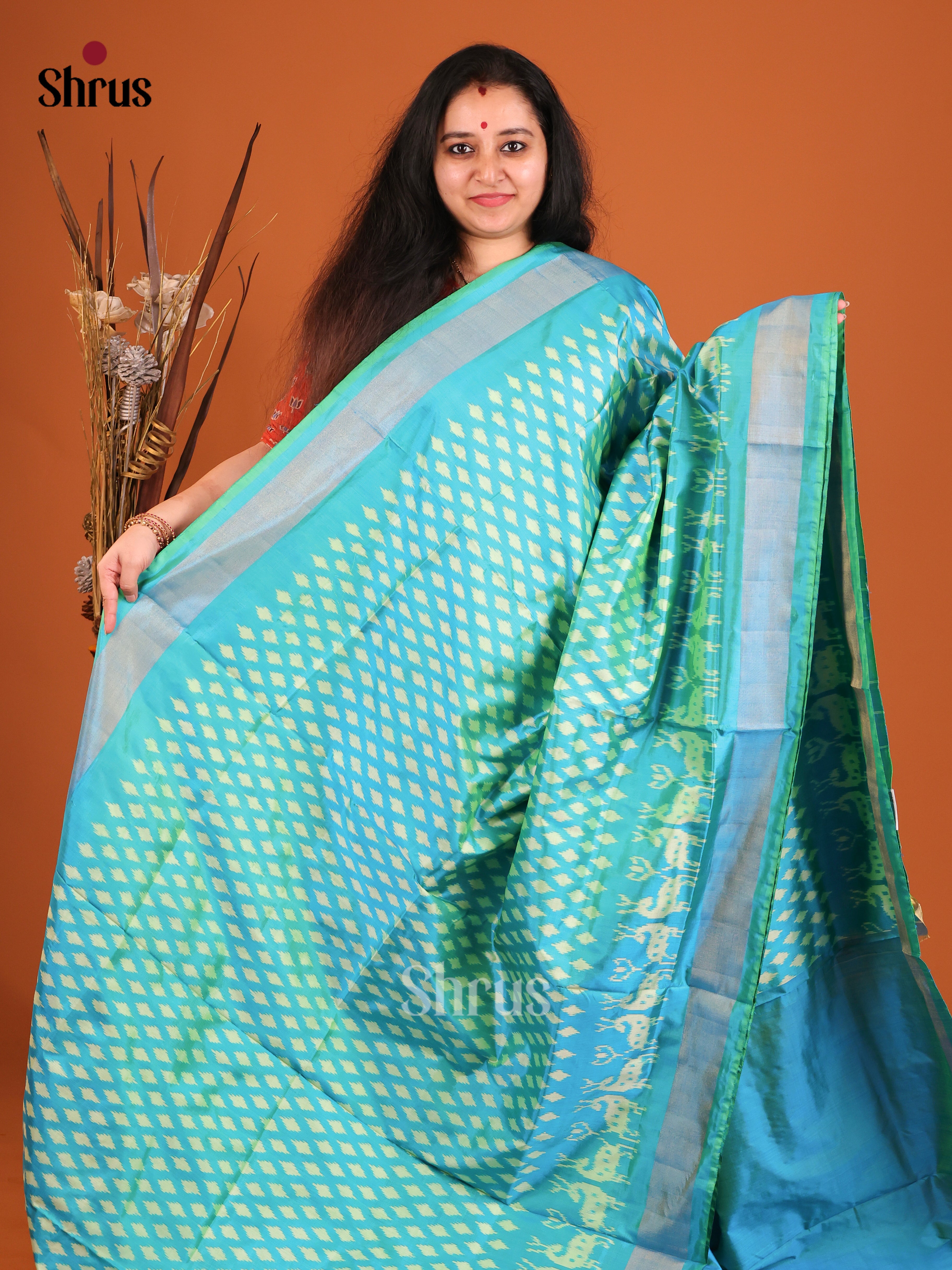DIS16232 - Ikkat Silk Saree