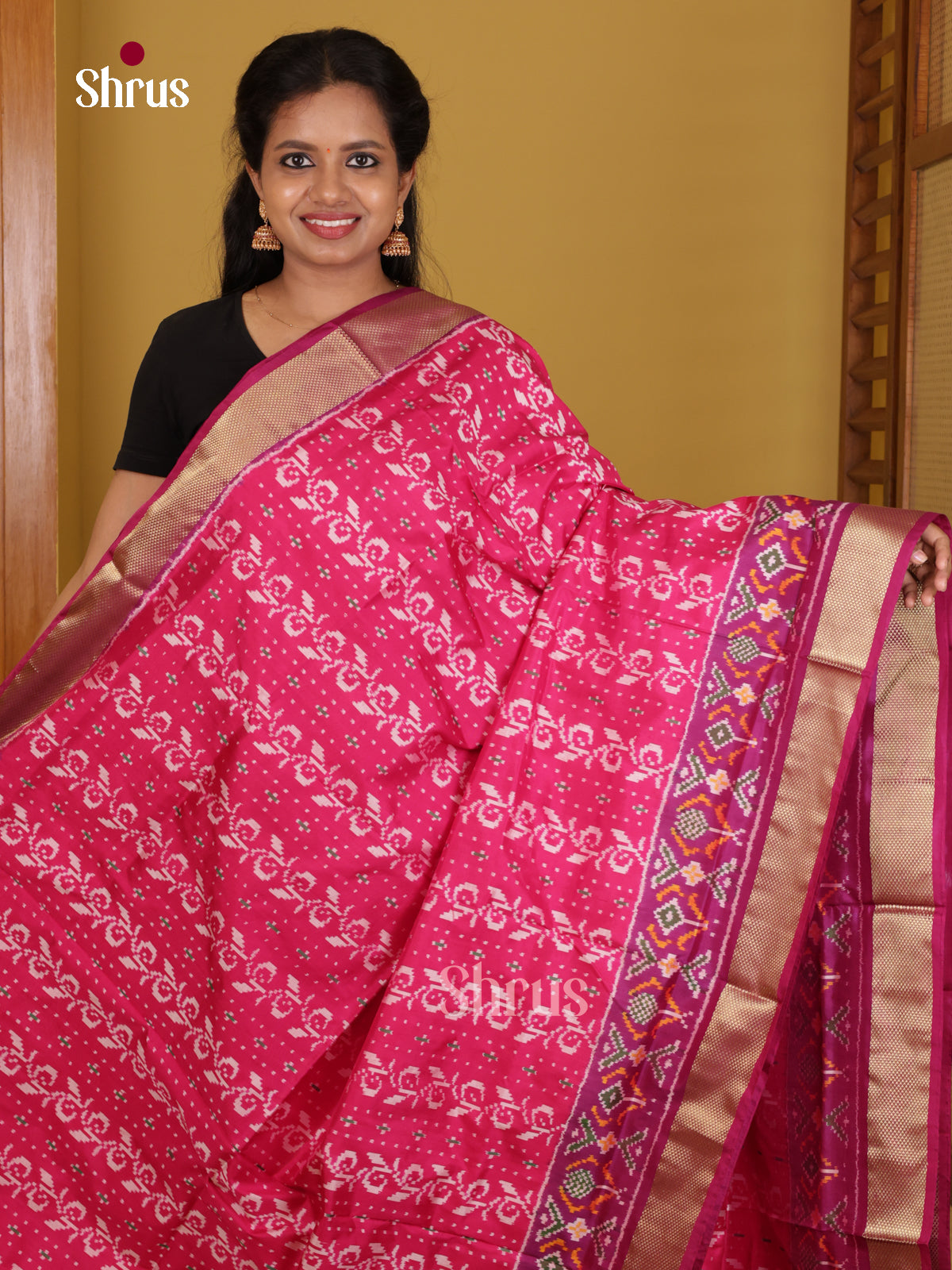 DIS16244 - Ikkat Silk Saree - Shop on Shrus.com