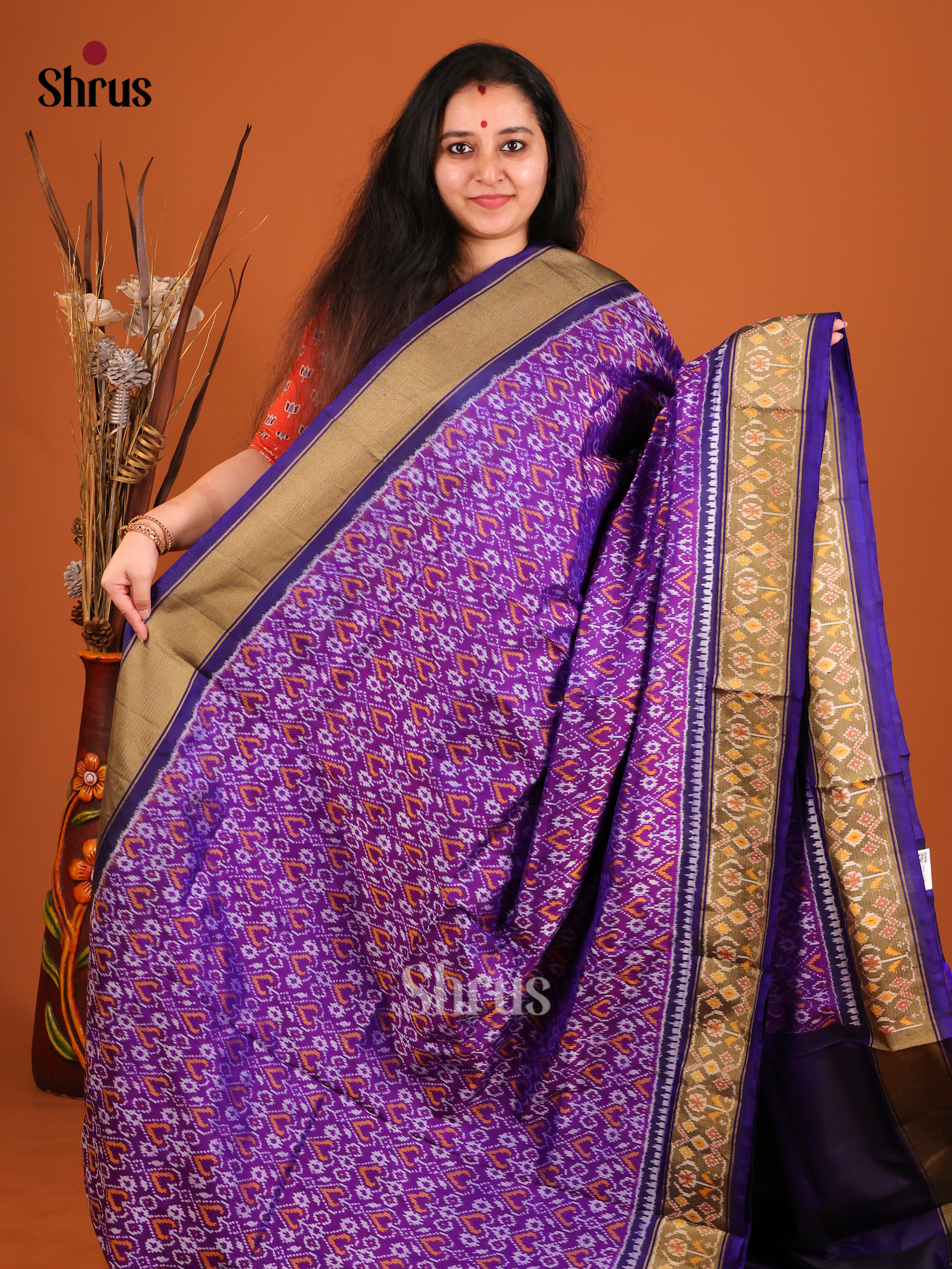DIS16245 - Ikkat Silk Saree