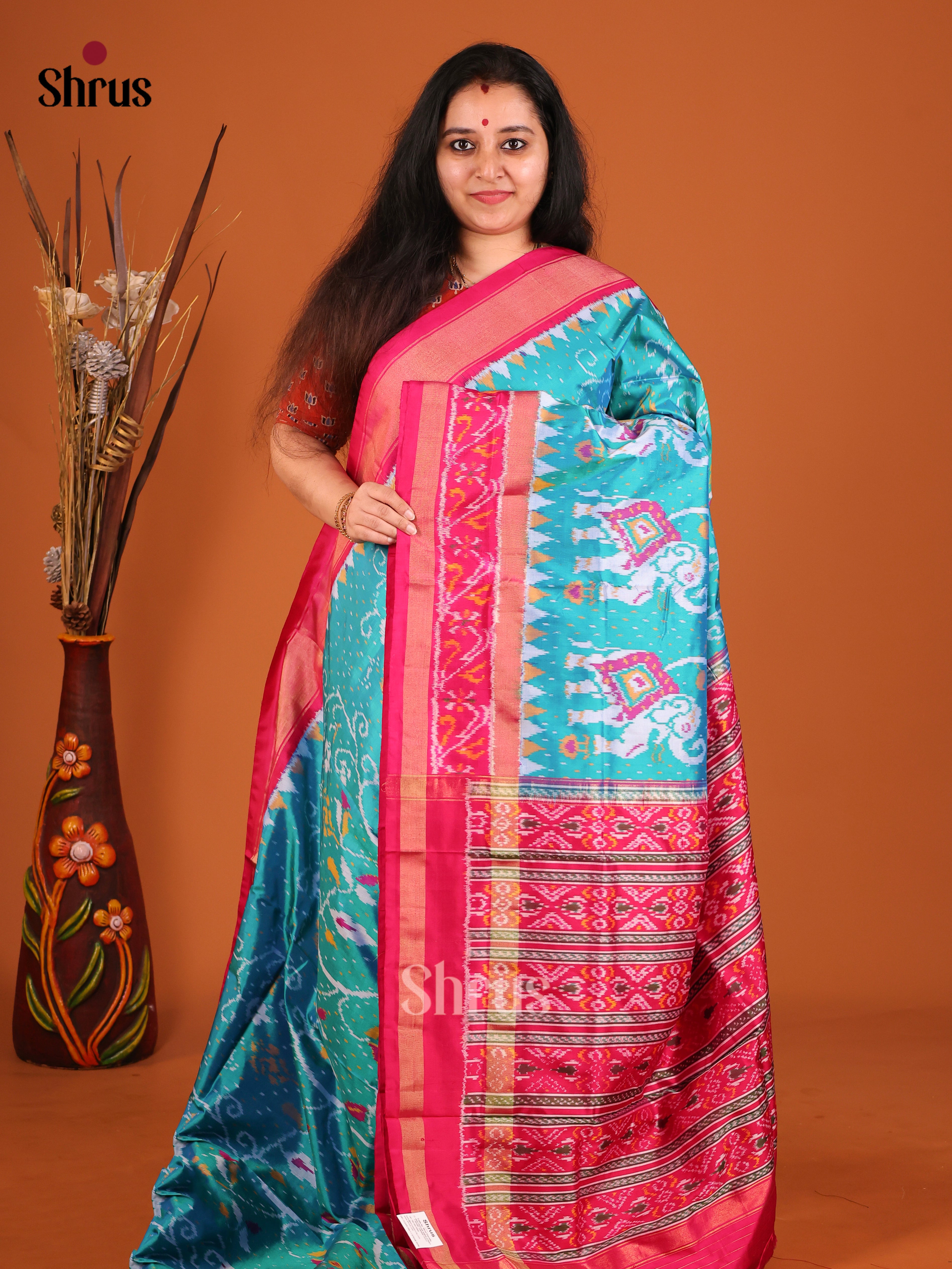 DIS16249 - Ikkat Silk Saree