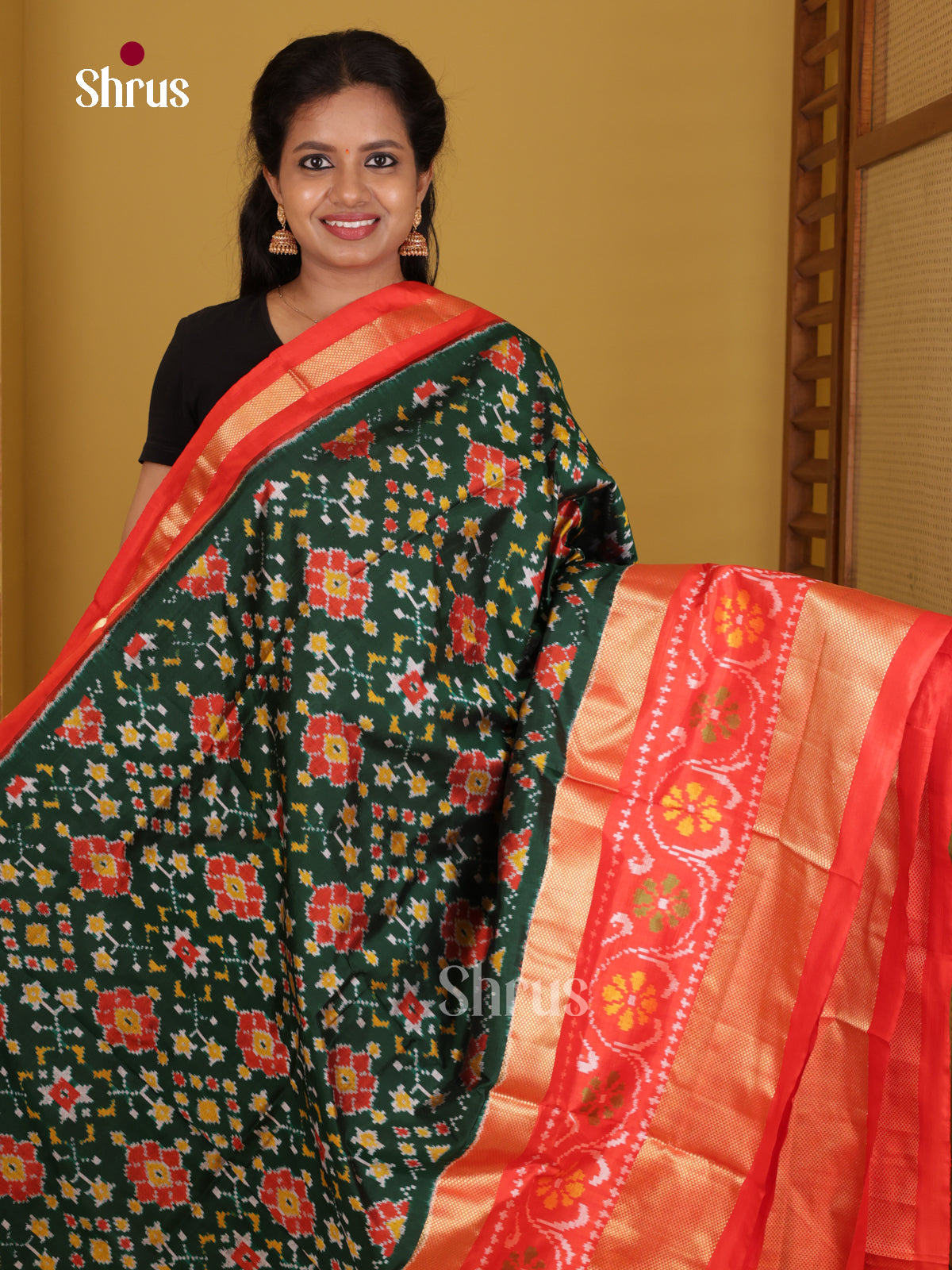 DIS16252 - Ikkat Silk Saree - Shop on Shrus.com