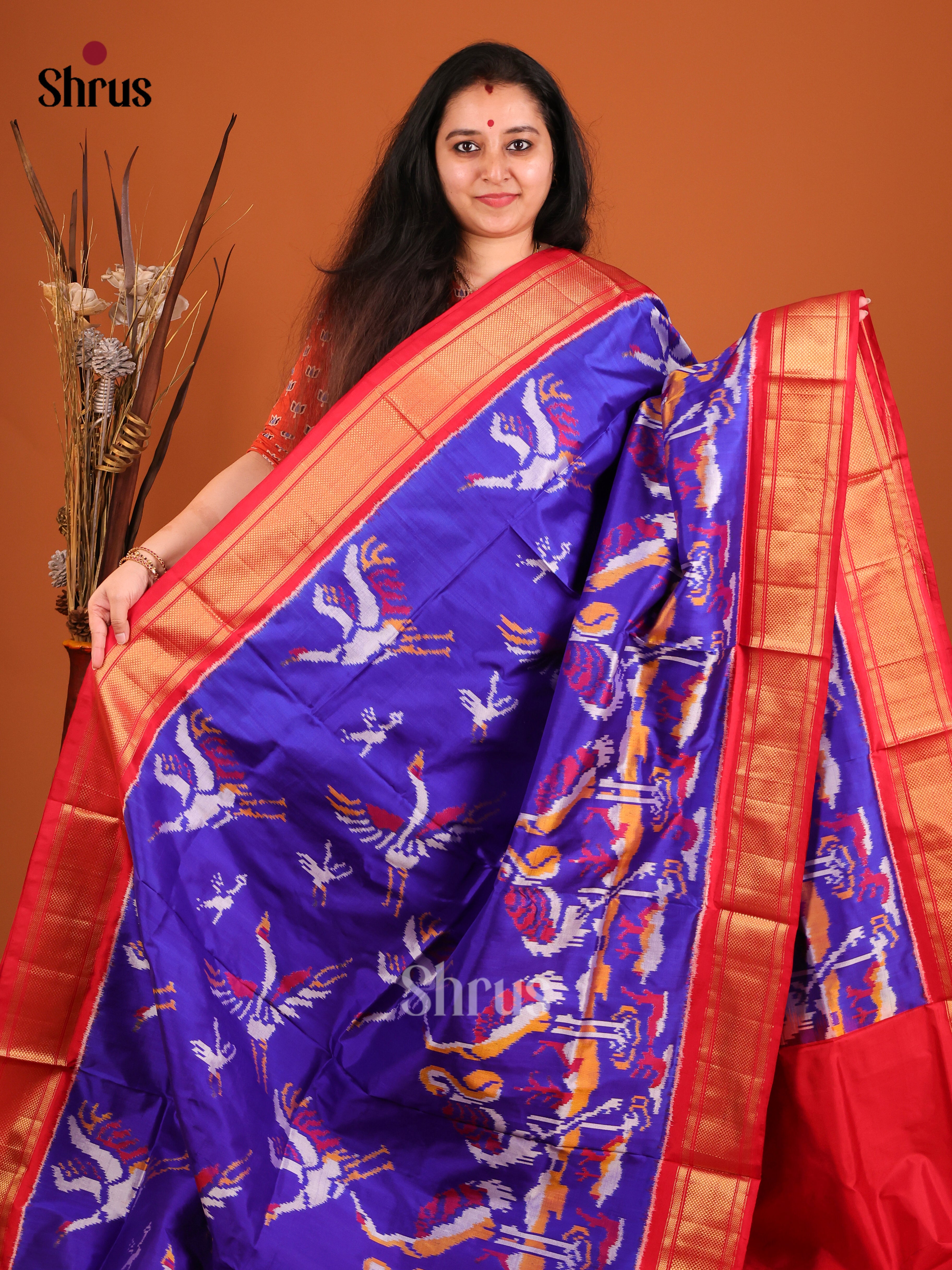 DIS16257 - Ikkat Silk Saree - Shop on Shrus.com
