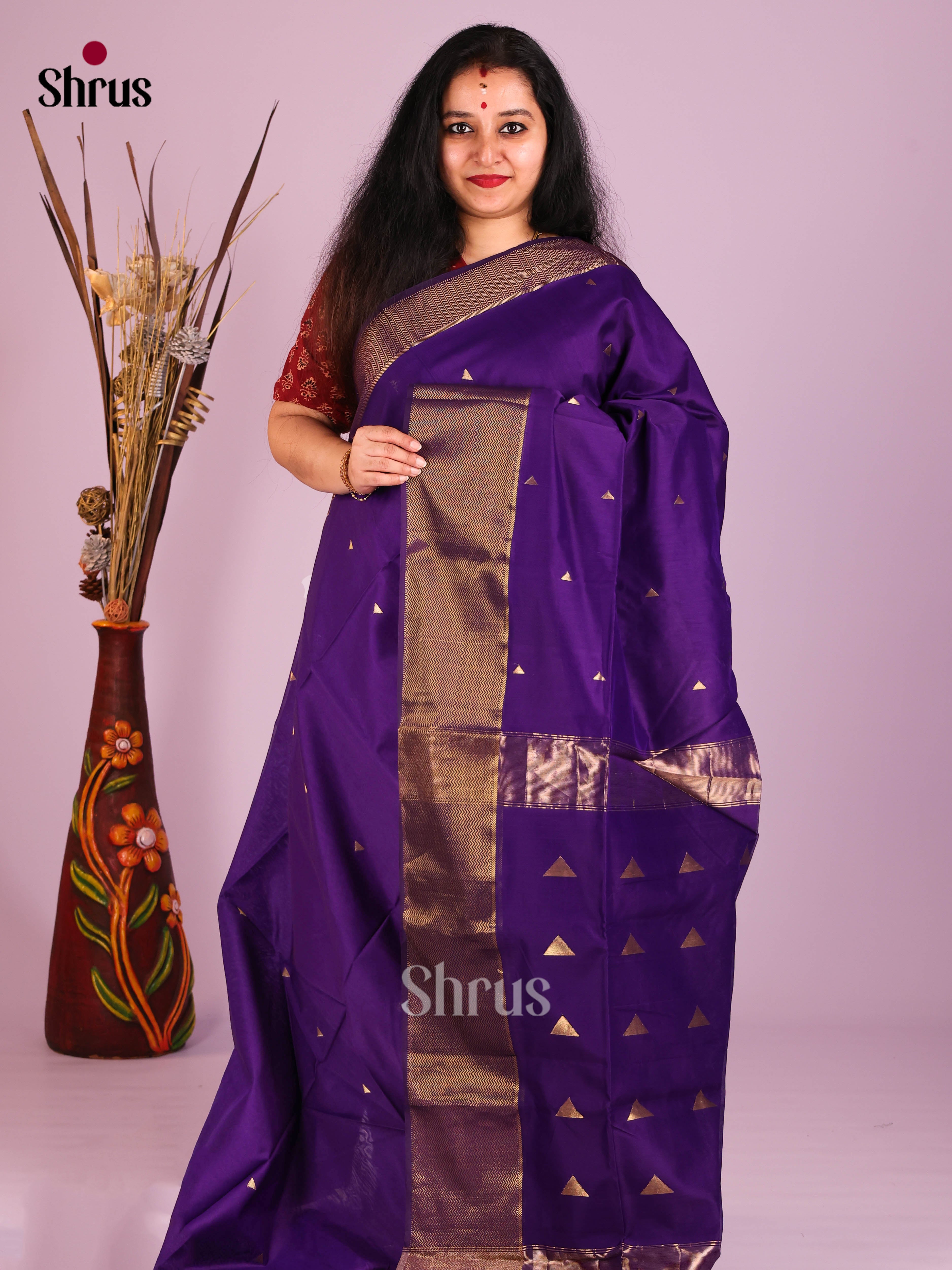 Violet(single Tone) - Maheshwari silkcotton Saree
