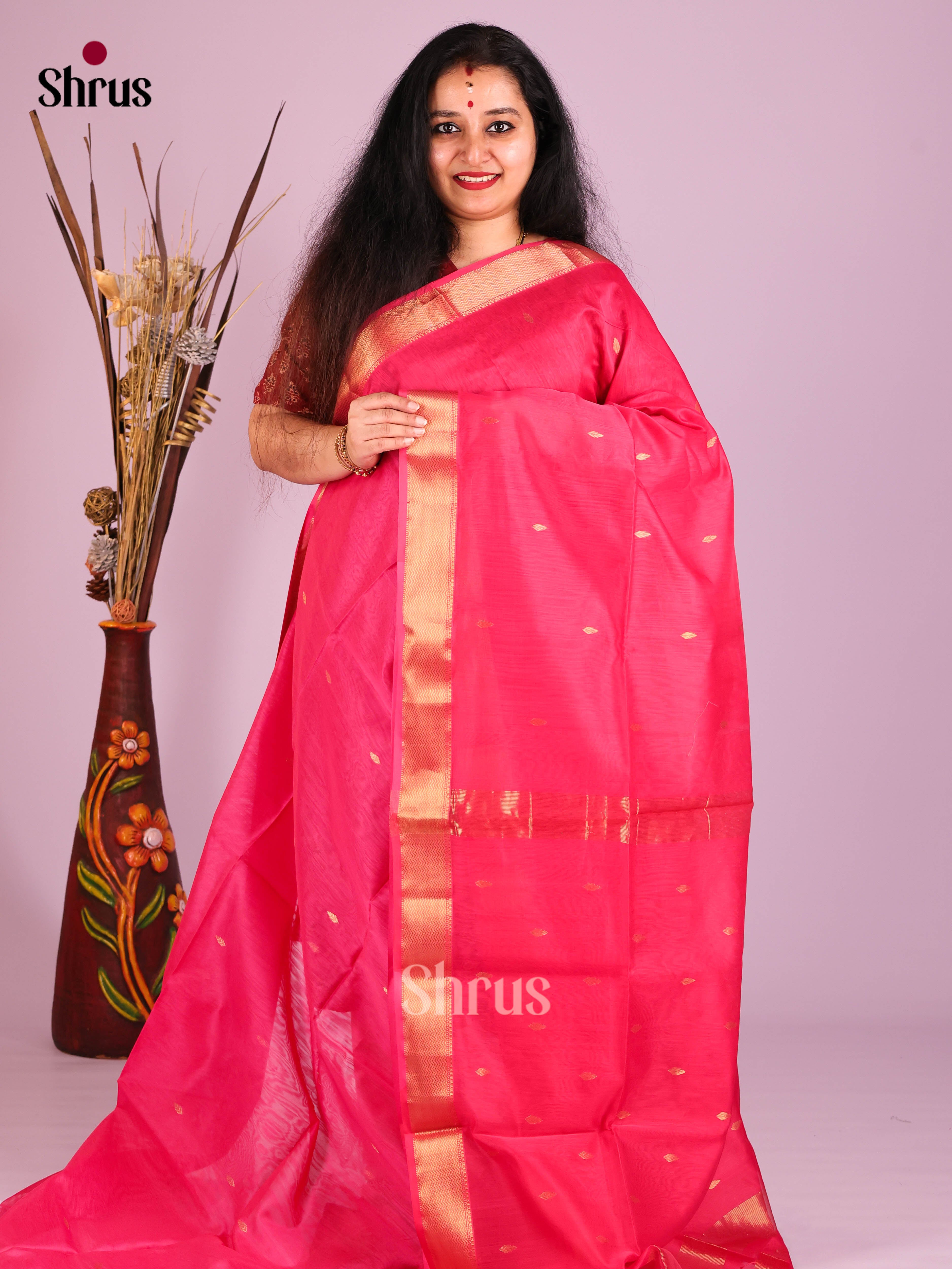 Pink(Single Tone) - Maheshwari silkcotton Saree