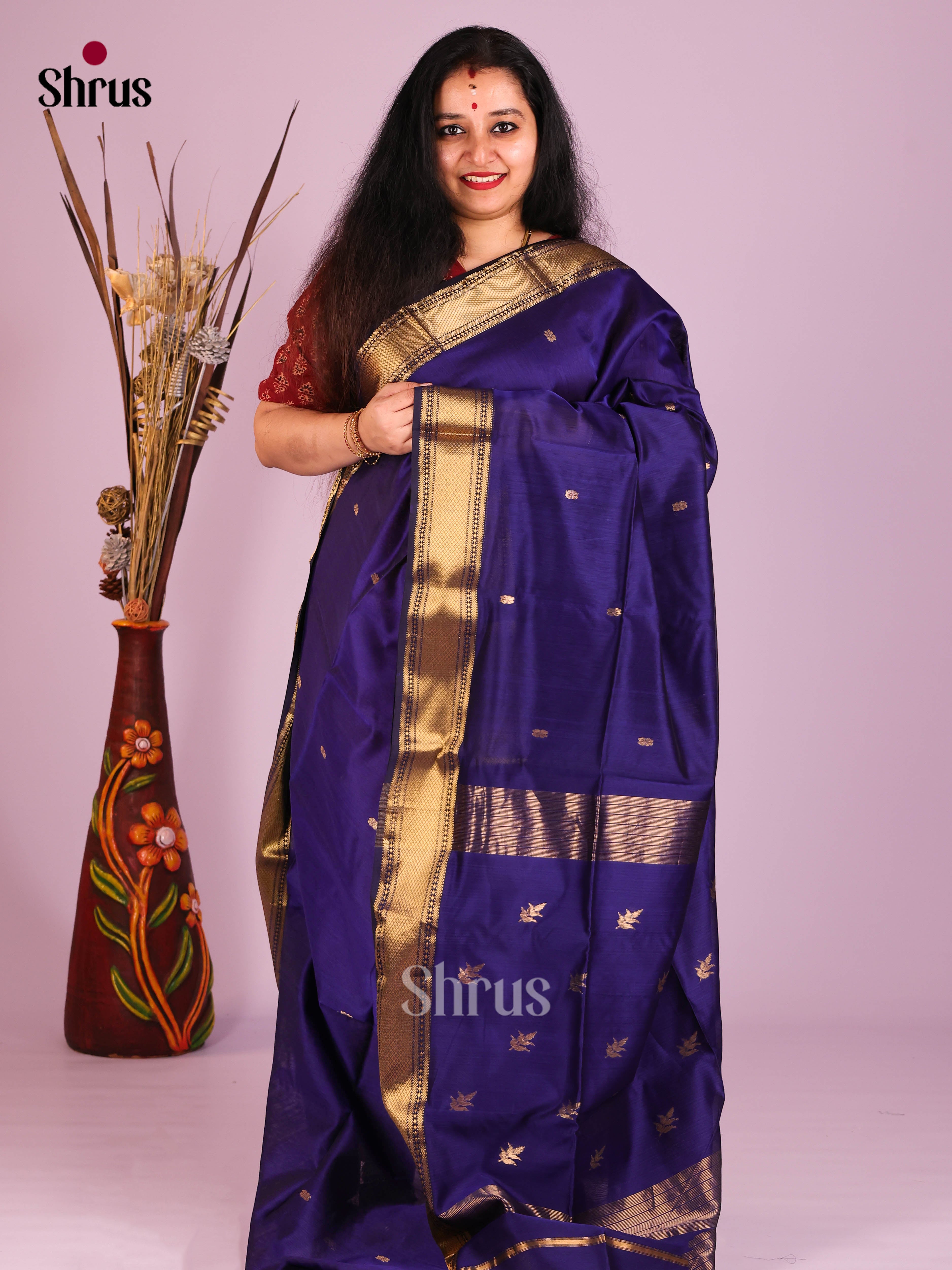 MS Blue(Single Tone)- Maheshwari silkcotton Saree - Shop on Shrus.com
