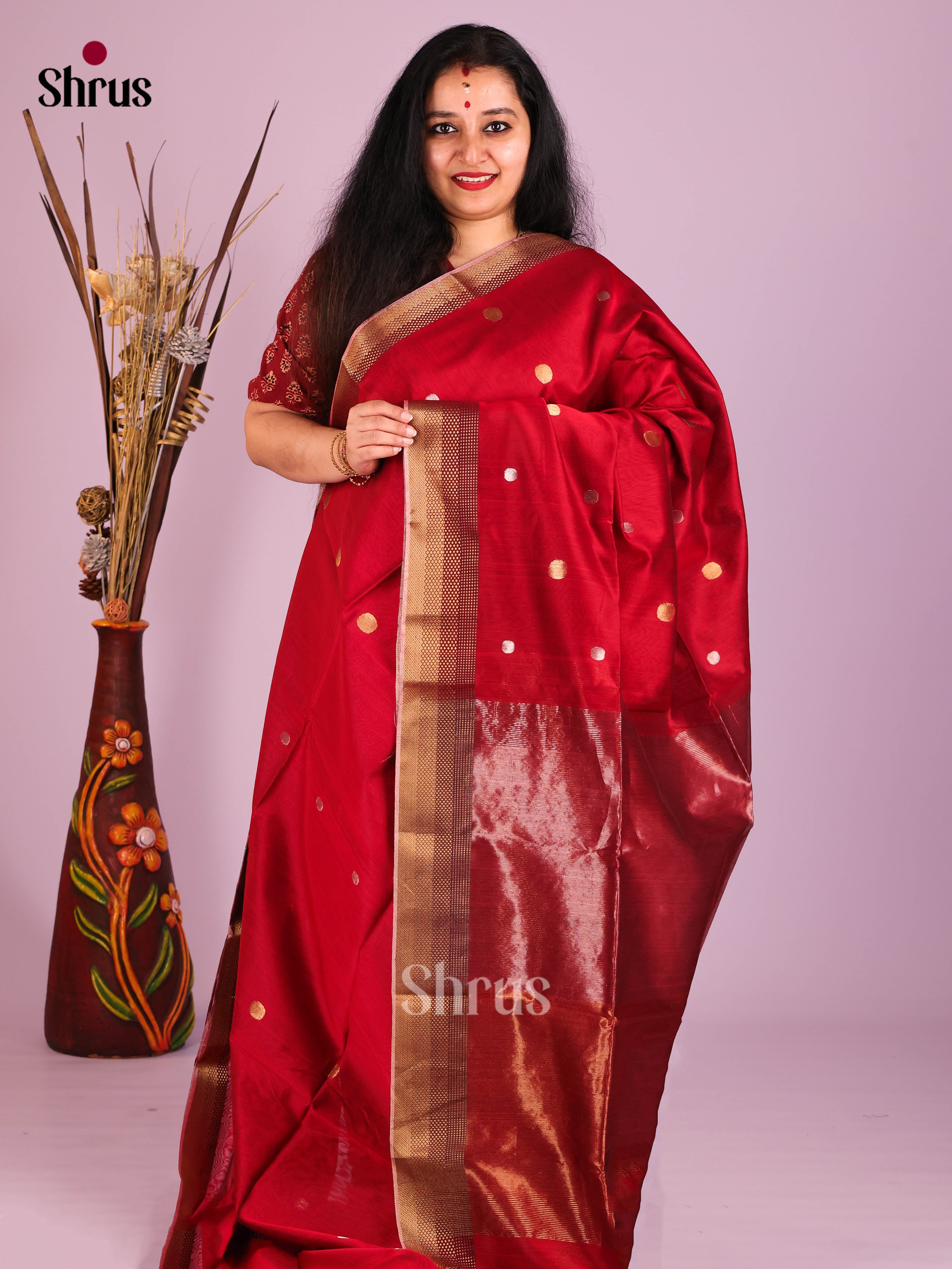 DIS16373 - Maheshwari silkcotton Saree - Shop on Shrus.com