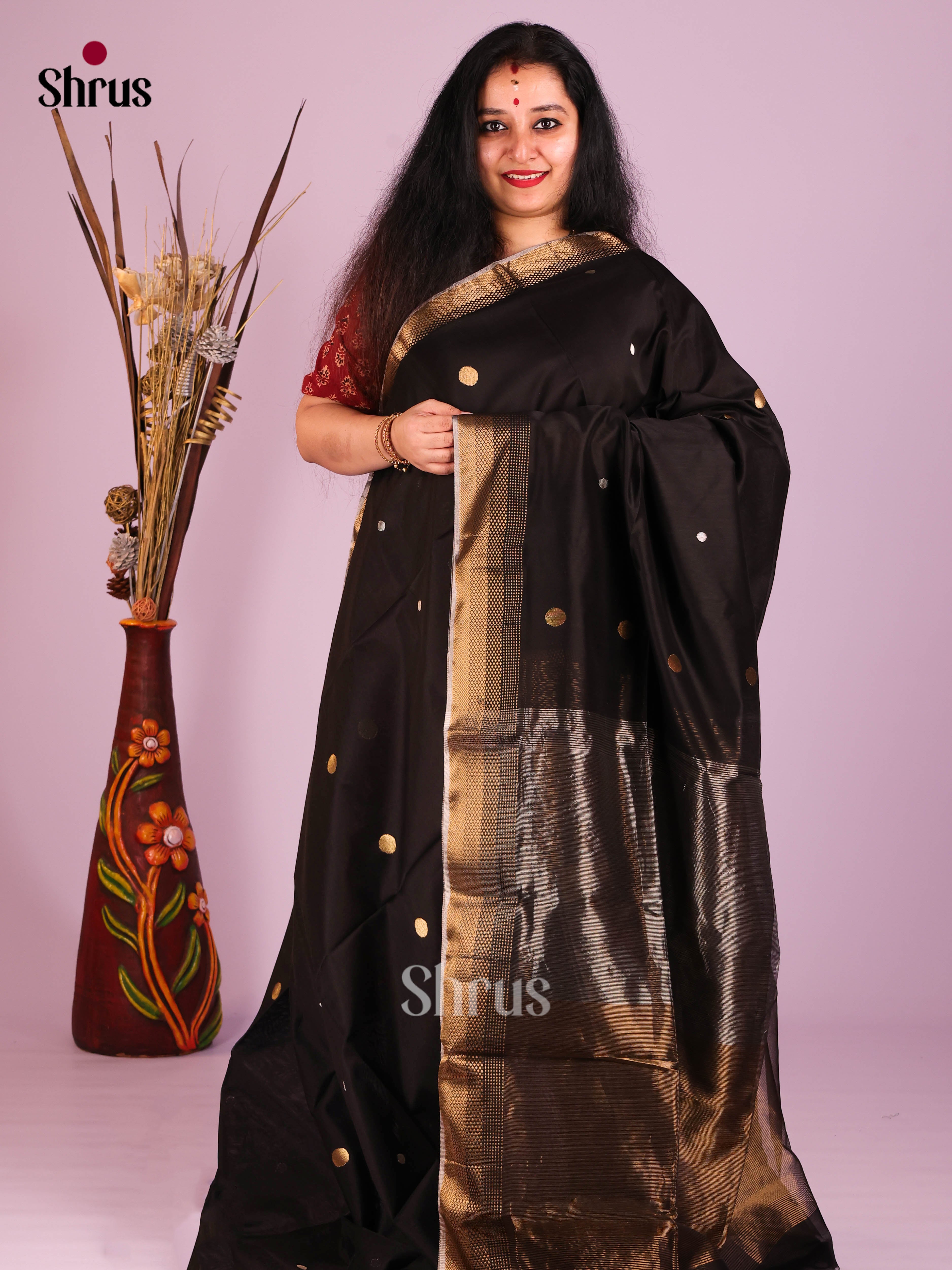 Black(Single Tone) - Maheshwari silkcotton Saree