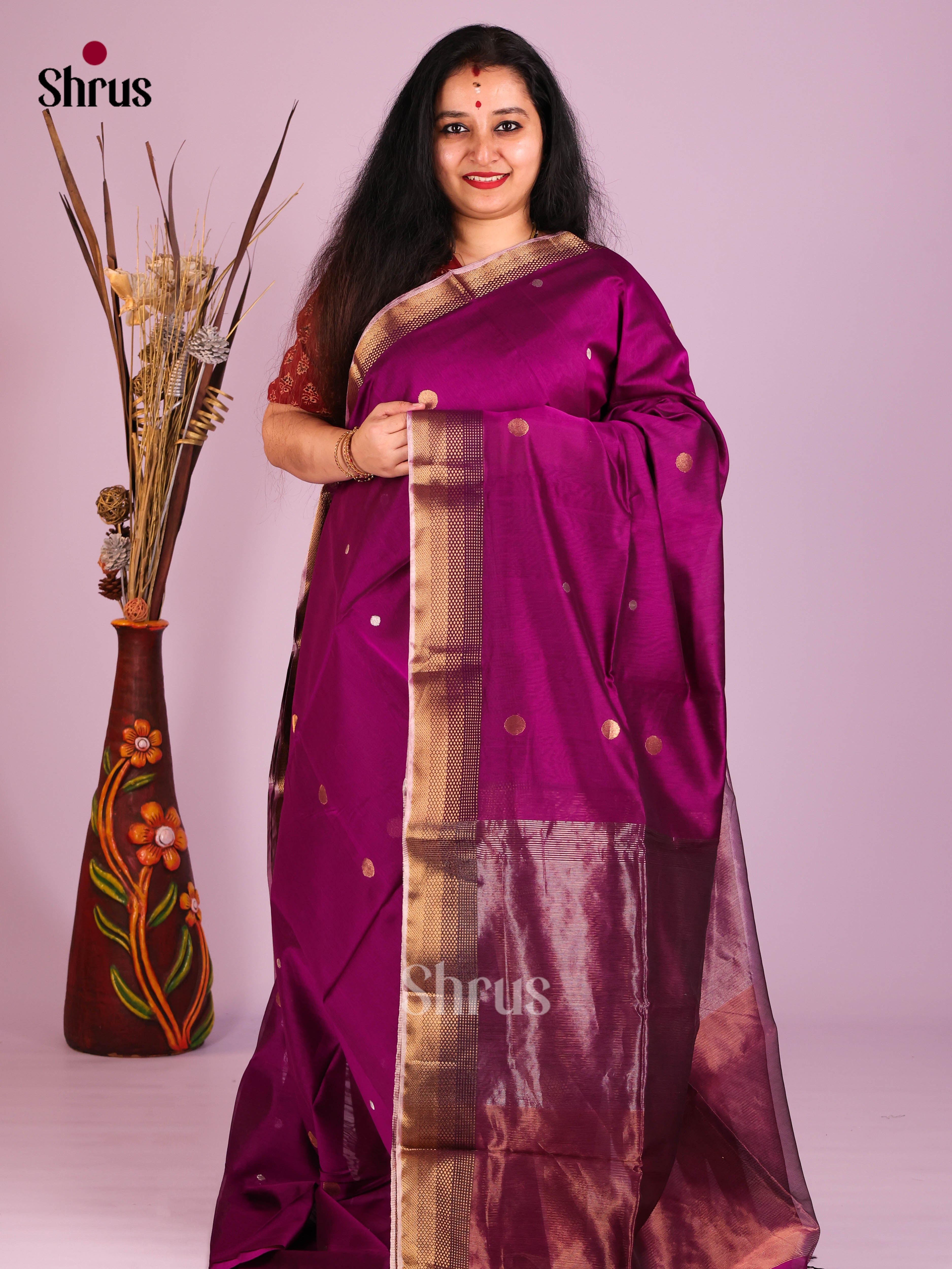 DIS16376 - Maheshwari silkcotton Saree - Shop on Shrus.com