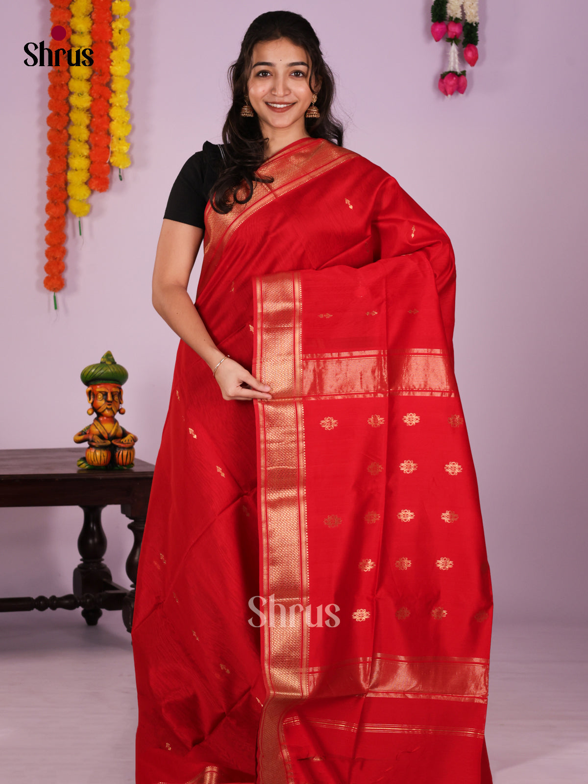 DIS16383 - Maheshwari silkcotton Saree - Shop on Shrus.com