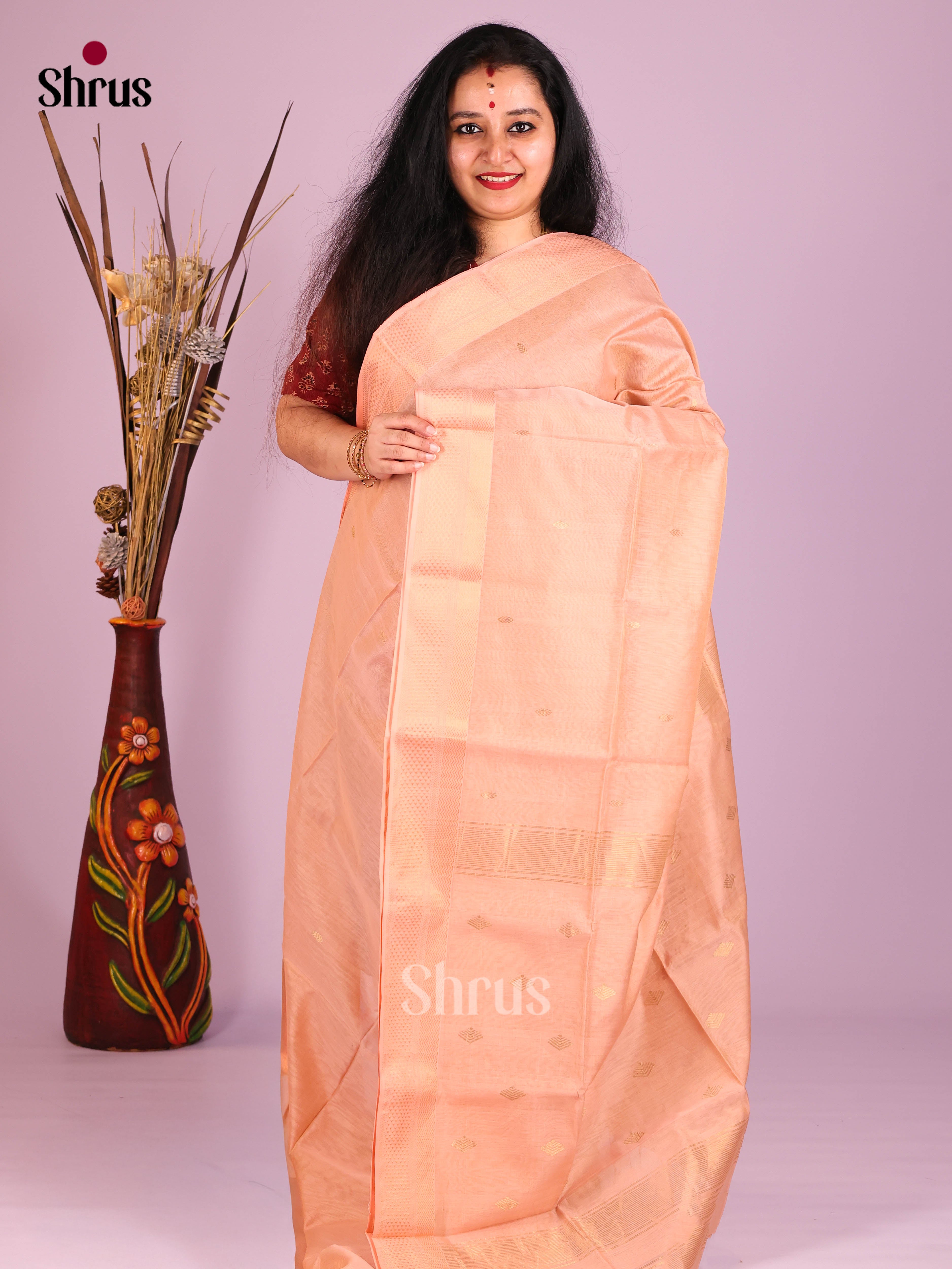 Peach (Single Tone)- Maheshwari silkcotton Saree - Shop on Shrus.com