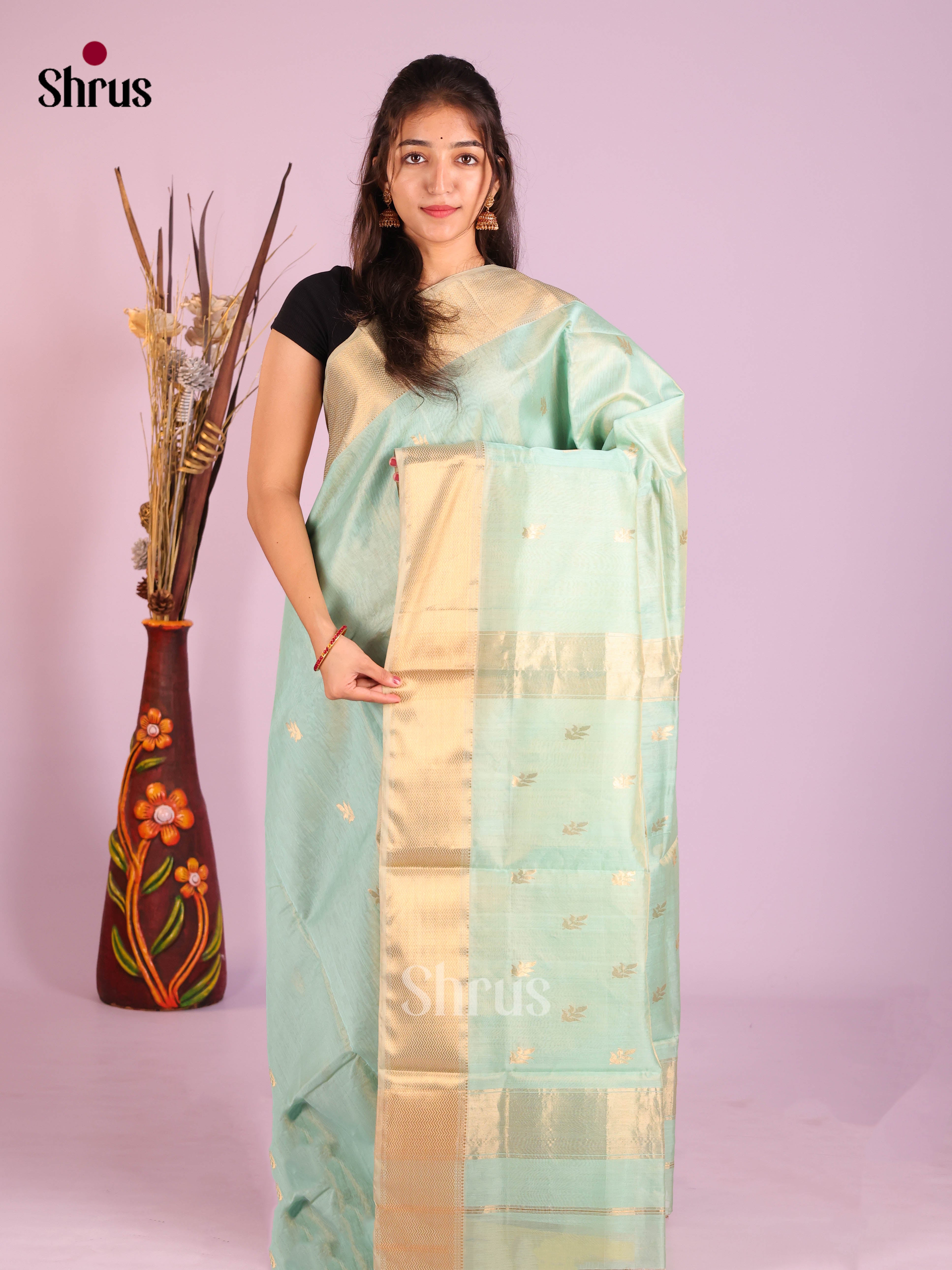 Ice Blue(Single Tone) - Maheshwari silkcotton Saree