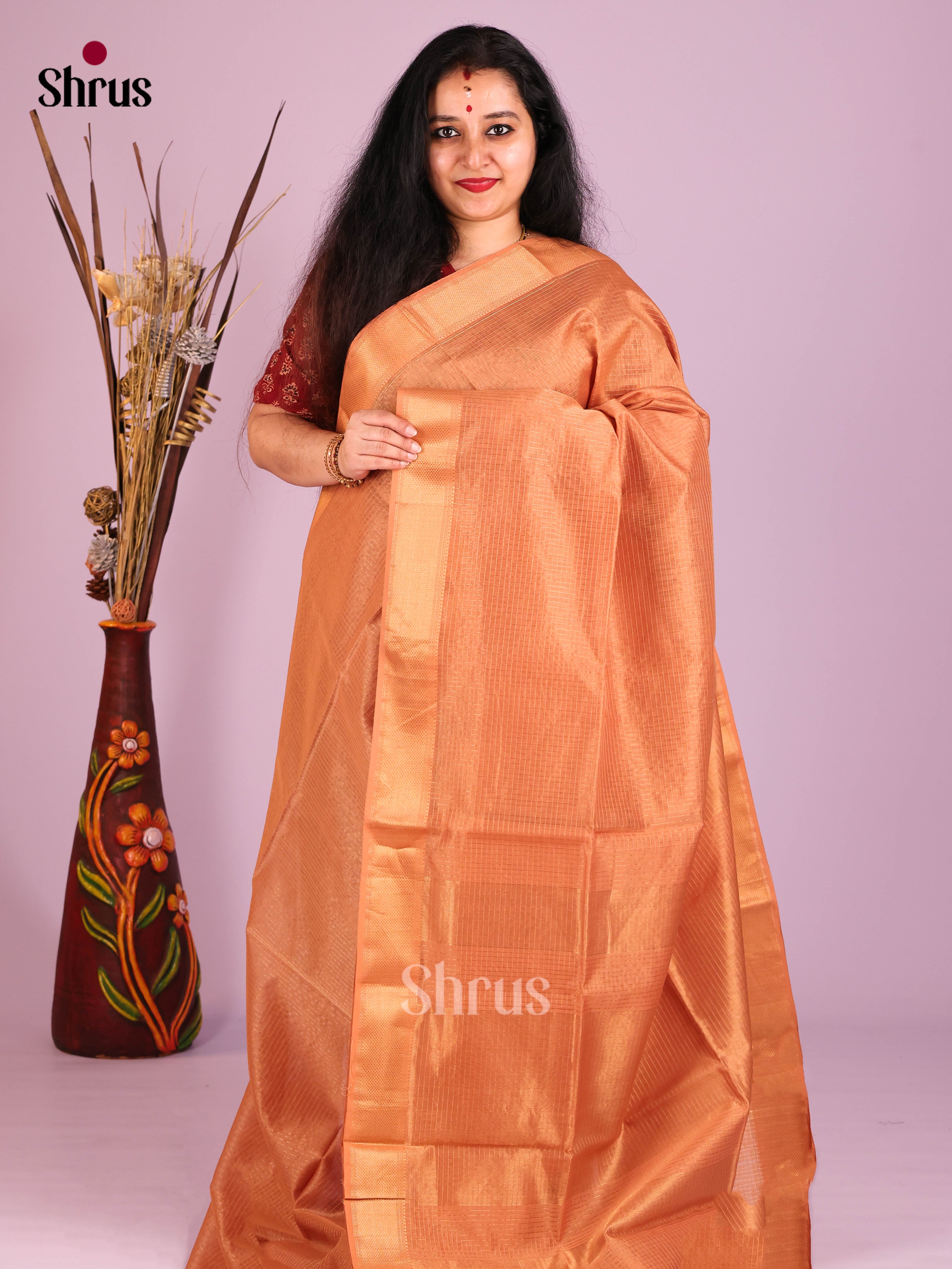 Brown(Single Tone)- Maheshwari silkcotton Saree