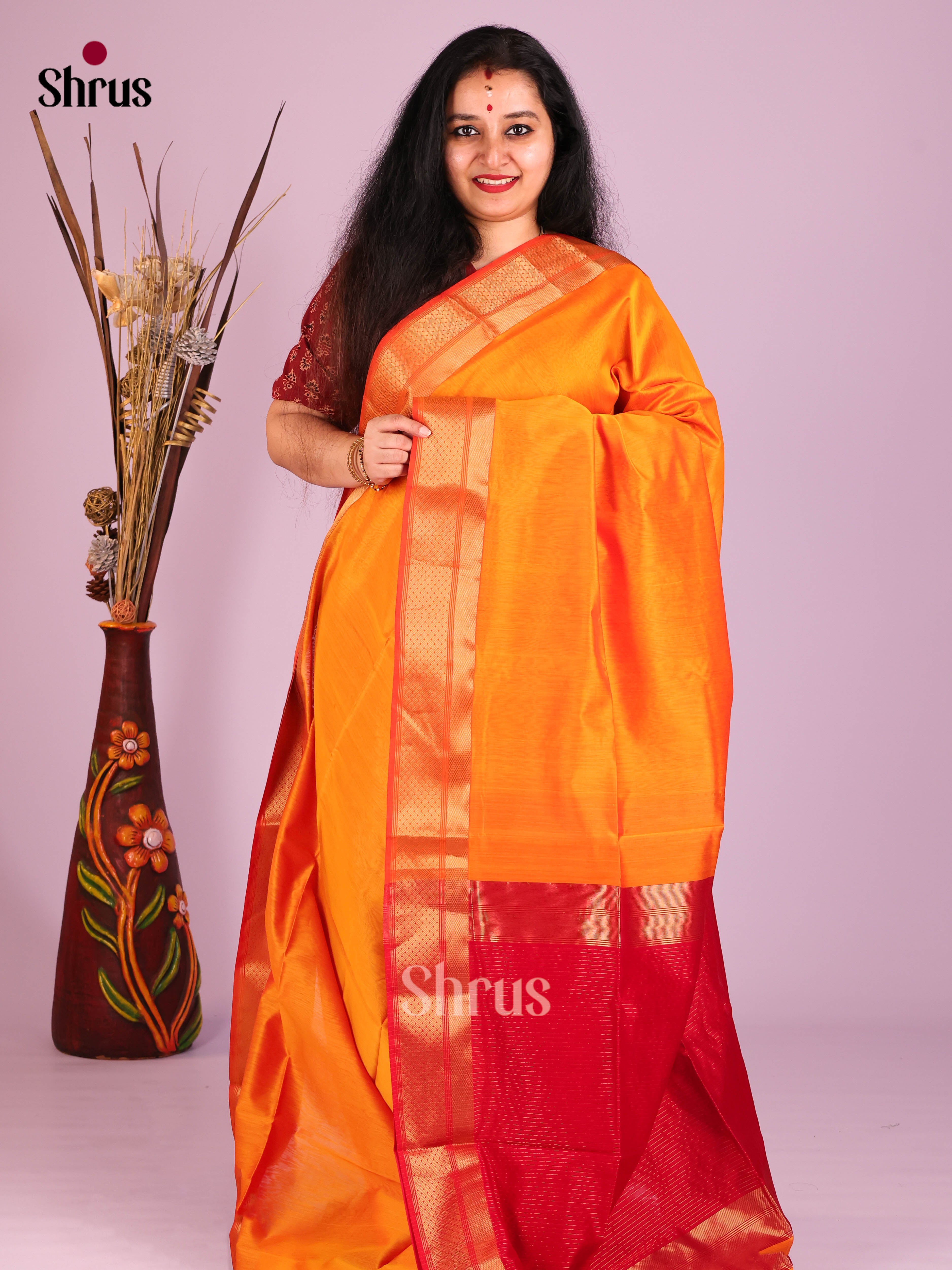 Mambazha Yellow & Red - Maheshwari silkcotton Saree