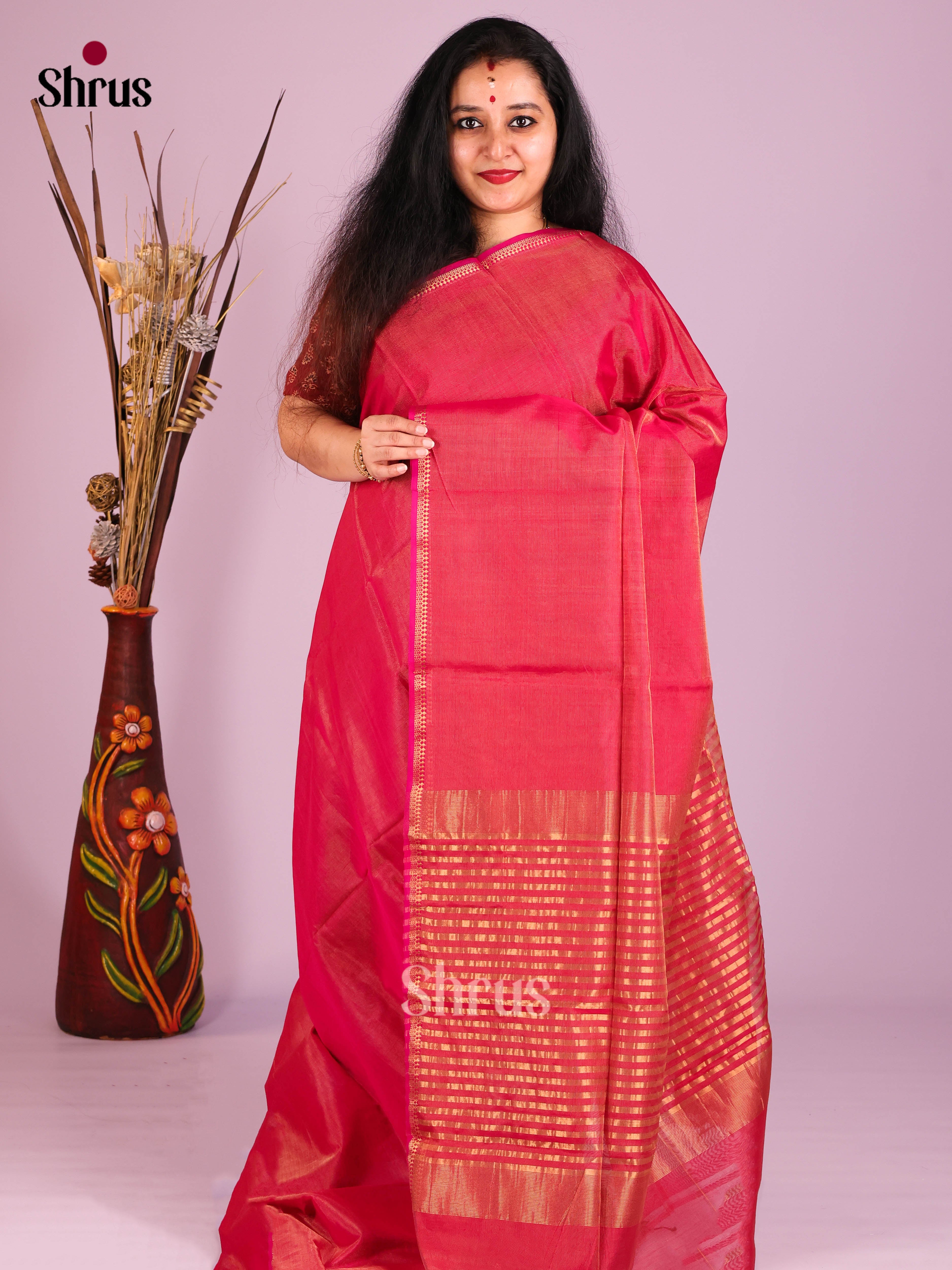 Red(Single Tone)- Maheshwari silkcotton Saree