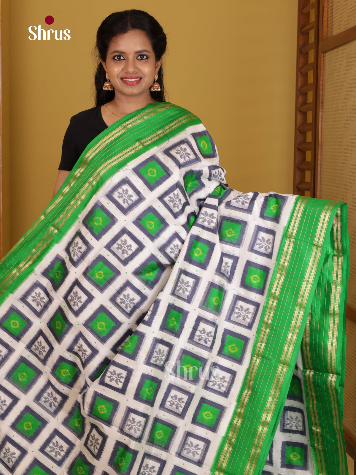 DIS16510 - Ikkat Silk Saree - Shop on Shrus.com