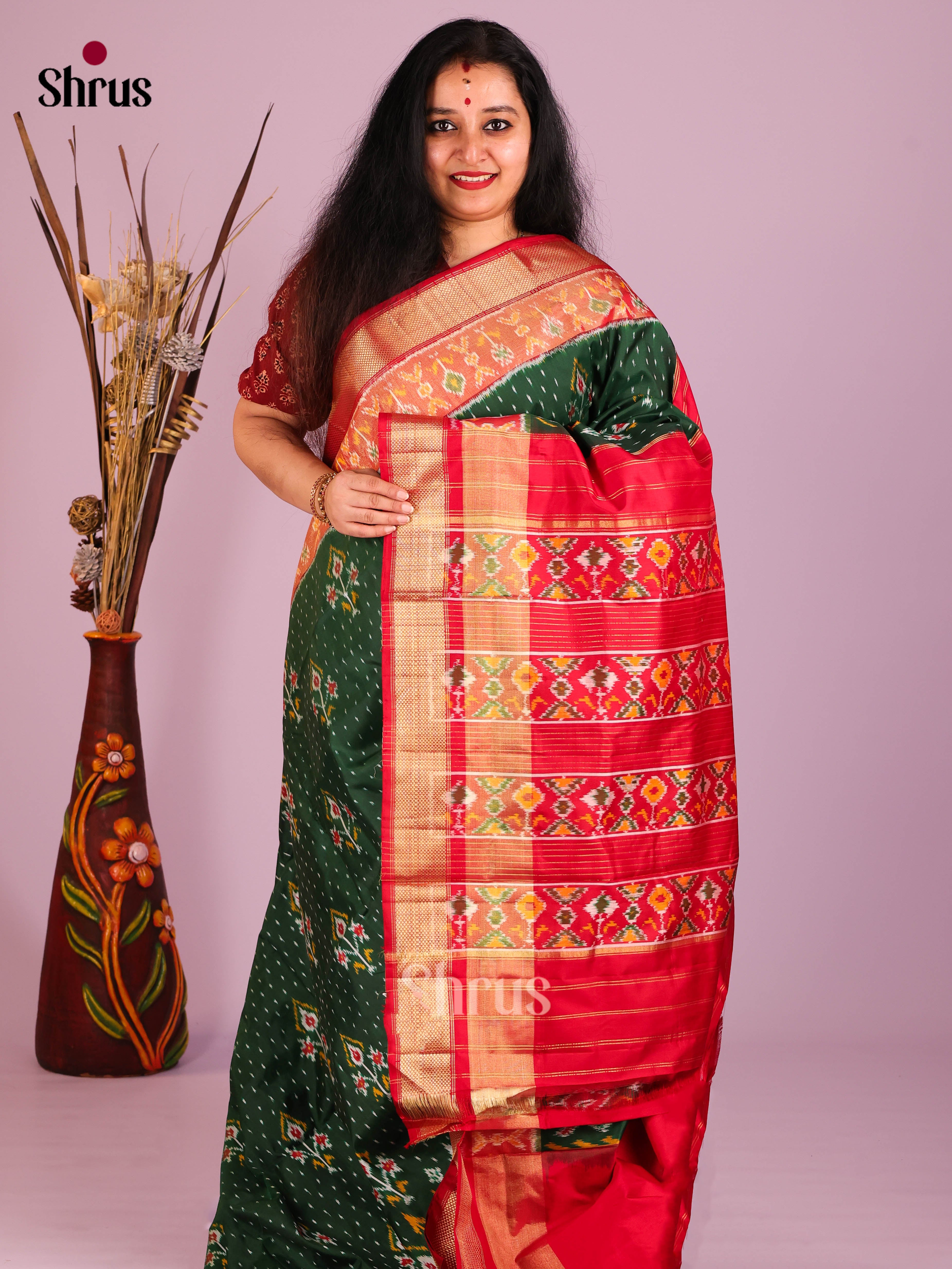 Green & Red - Ikkat Silk Saree