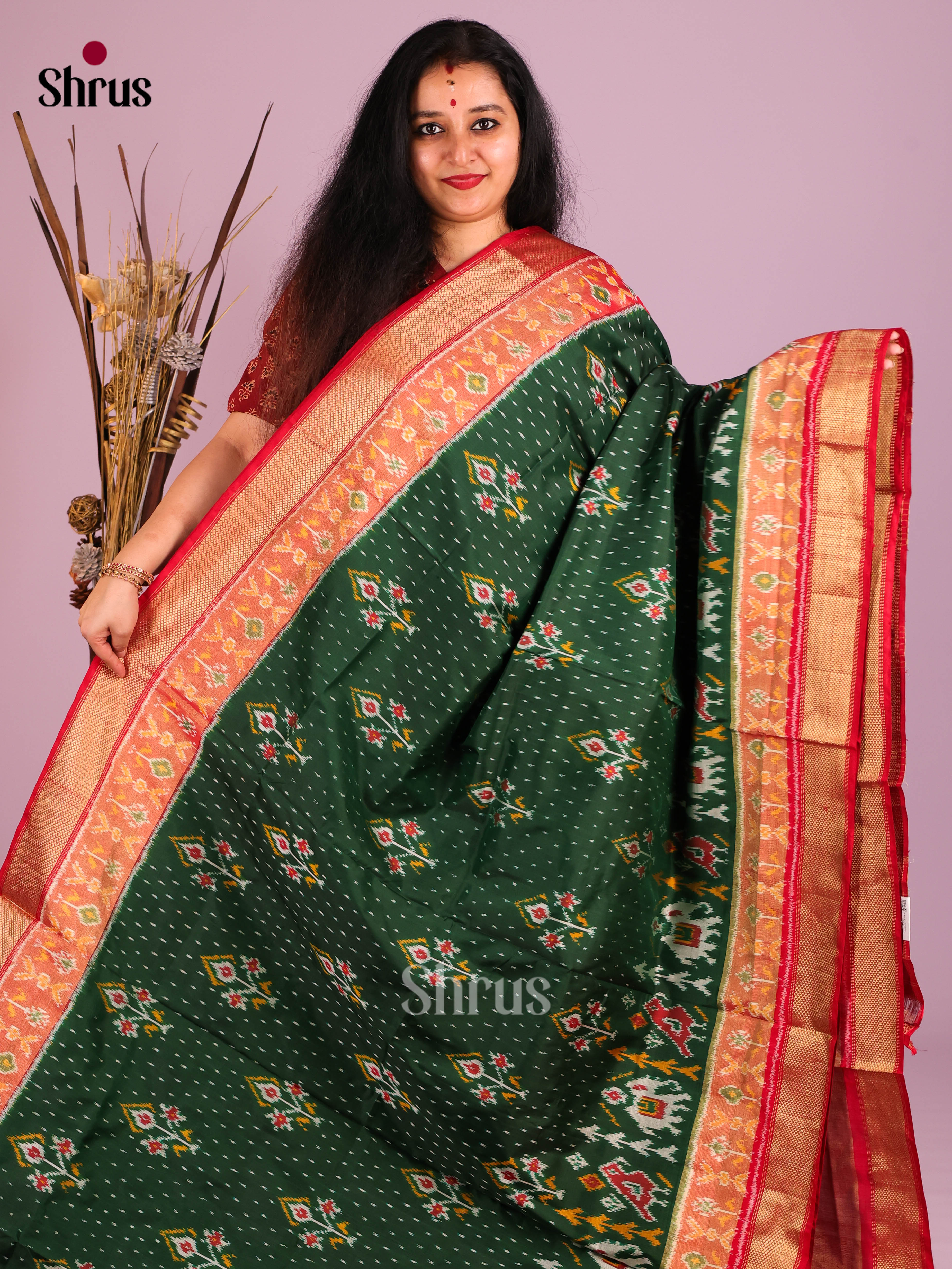 Green & Red - Ikkat Silk Saree
