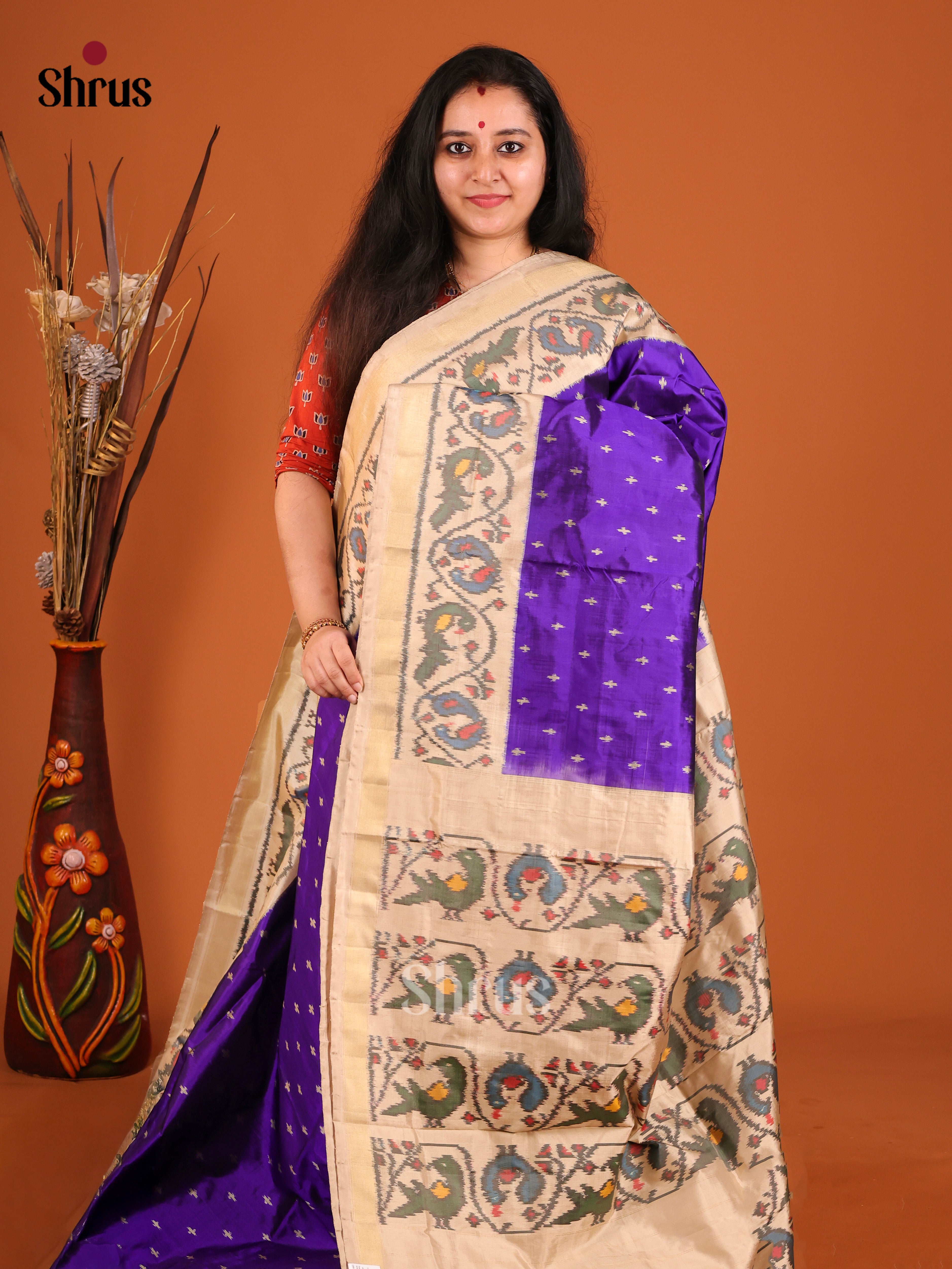 DIS16523 - Ikkat Silk Saree