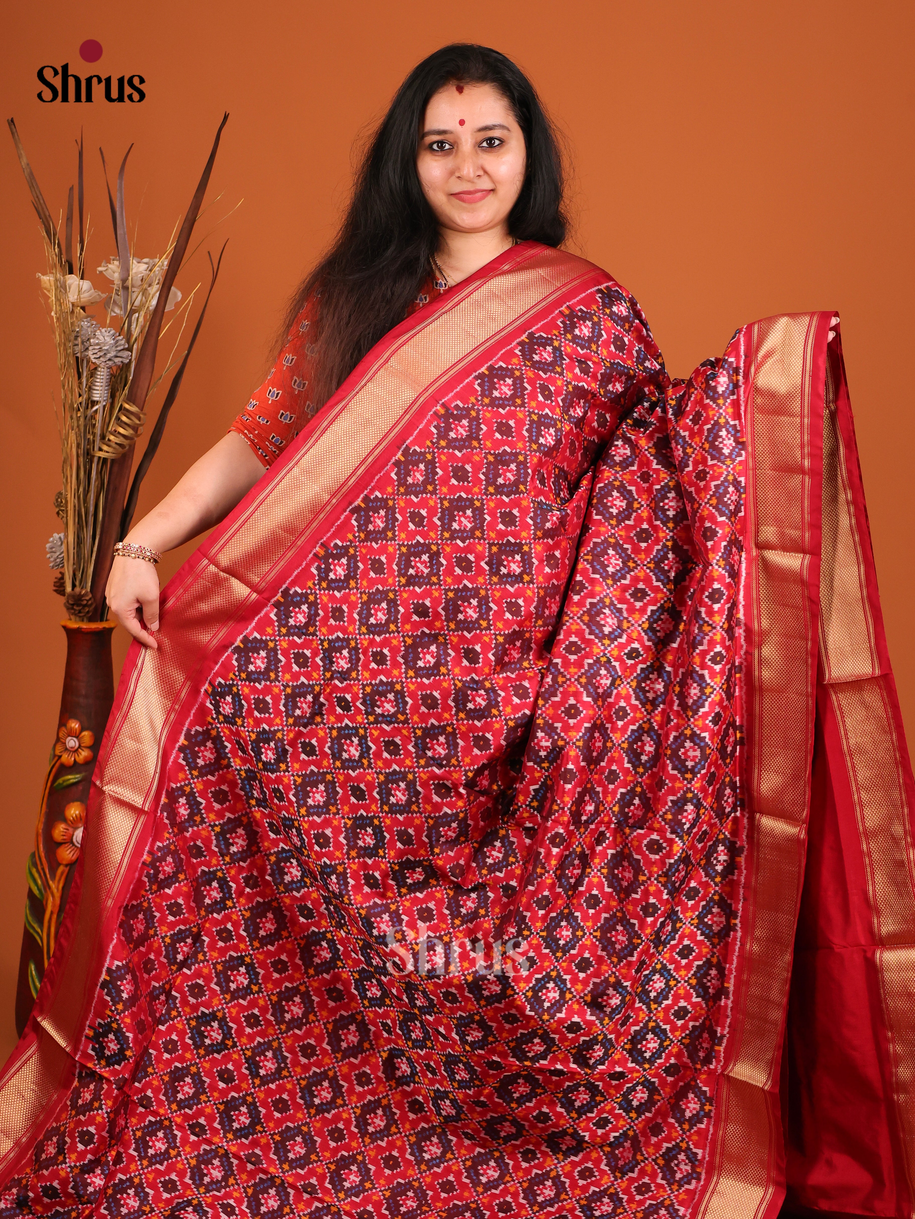 DIS16529 - Ikkat Silk Saree