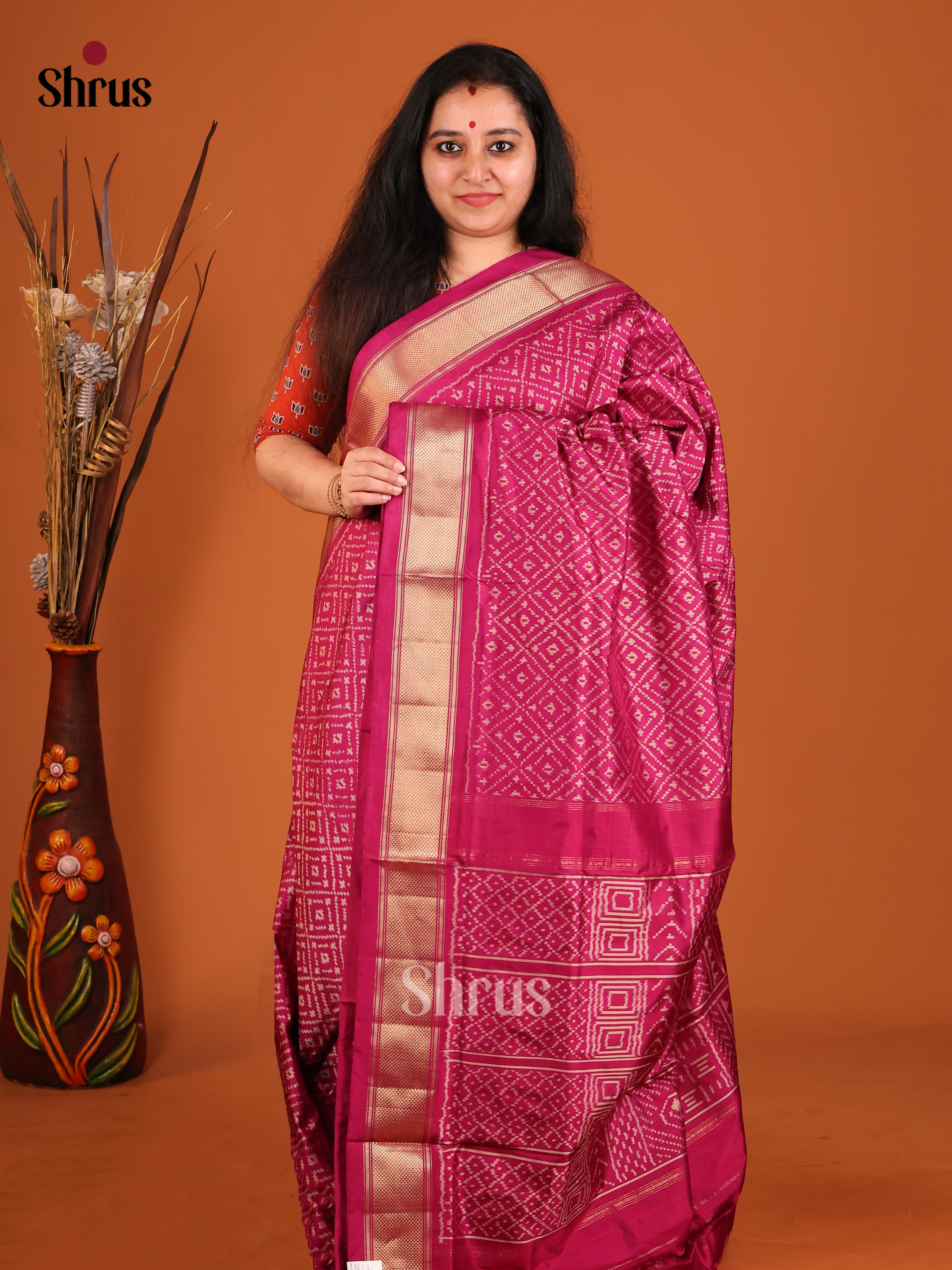 DIS16531 - Ikkat Silk Saree - Shop on Shrus.com