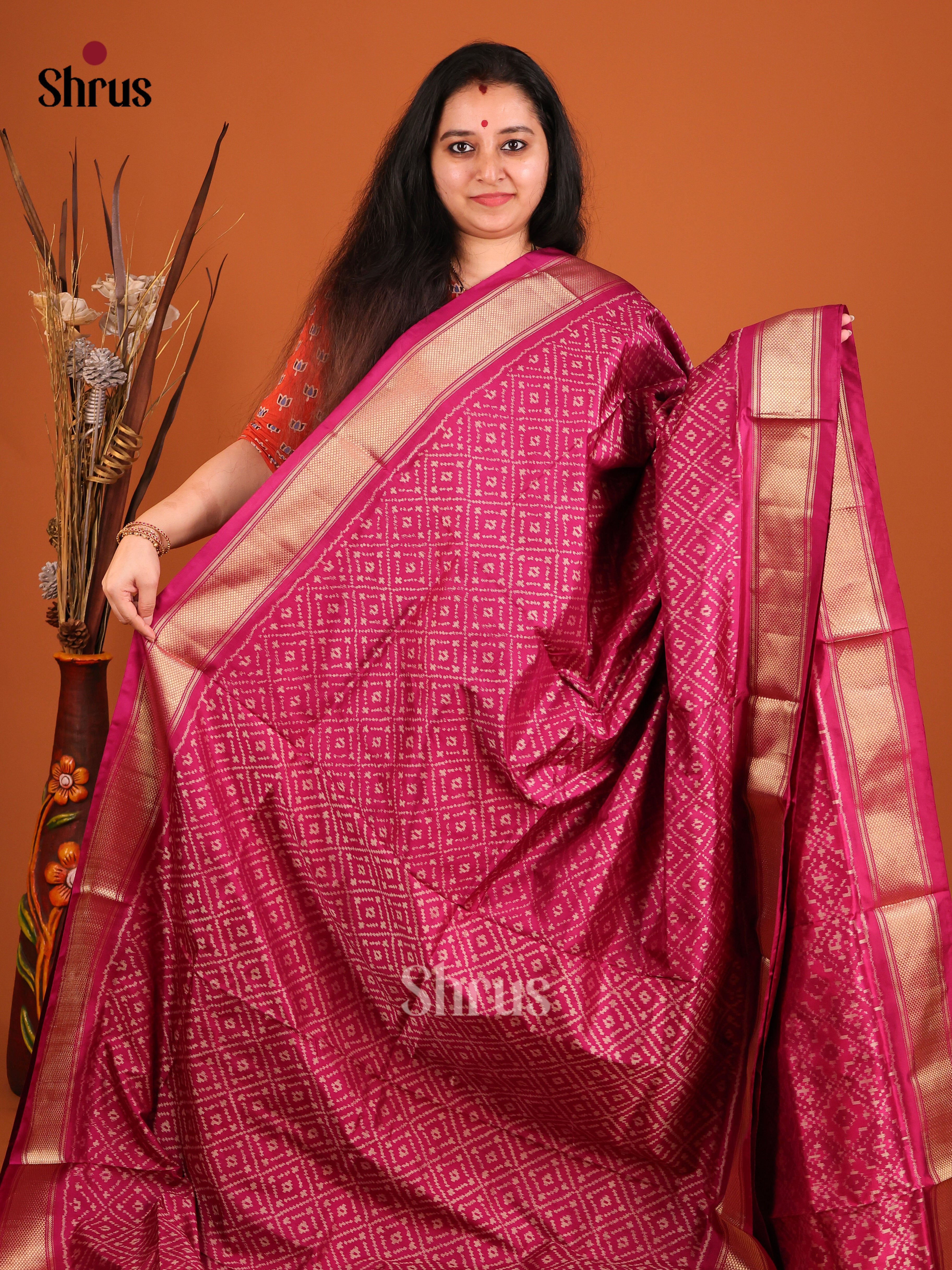 DIS16531 - Ikkat Silk Saree - Shop on Shrus.com