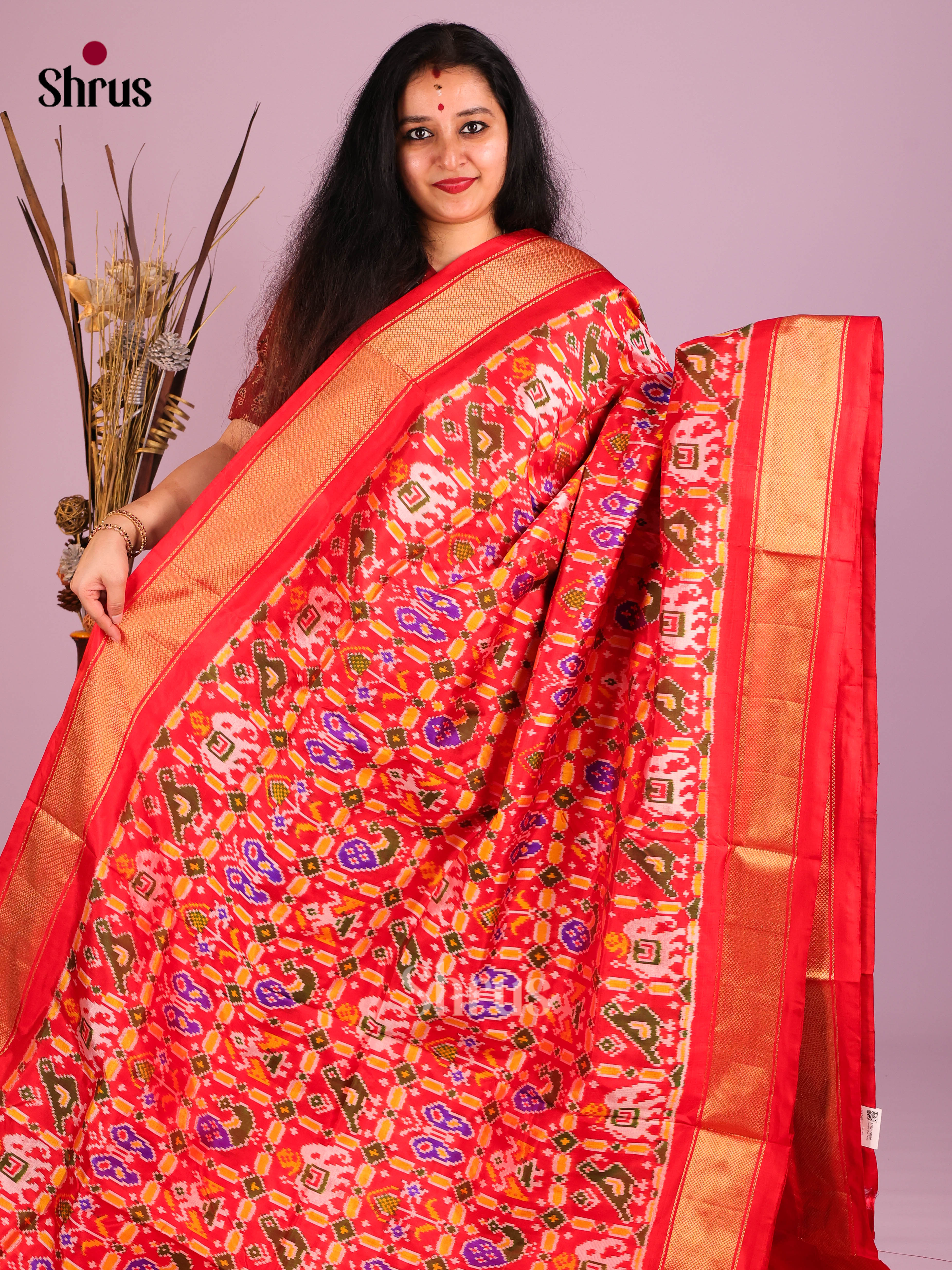 Red(single Tone)- Ikkat Silk Saree