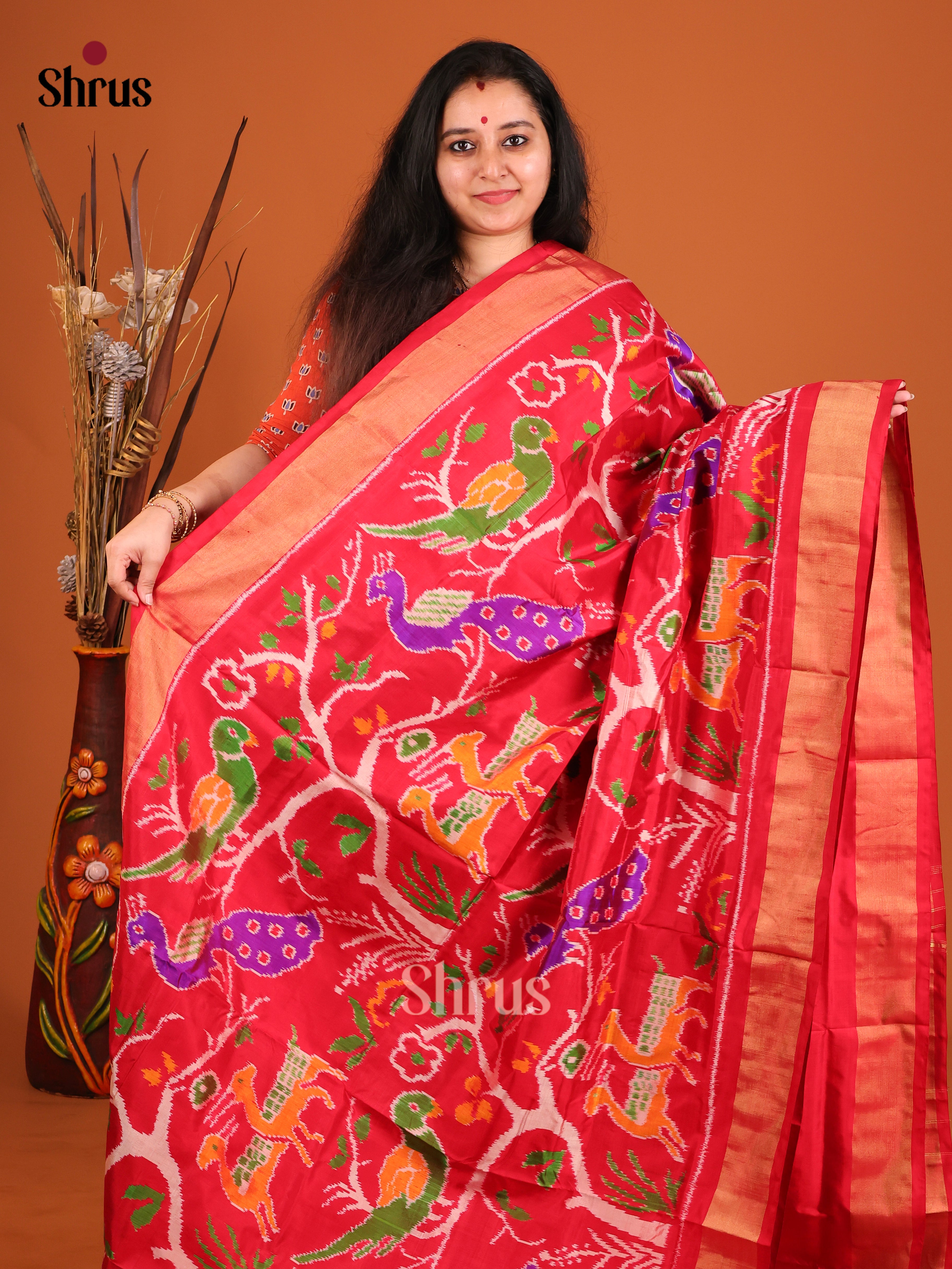 DIS16538 - Ikkat Silk Saree