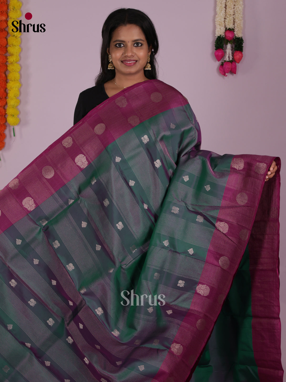 DIS16628 - Kanchipuram-halfpure Saree - Shop on Shrus.com