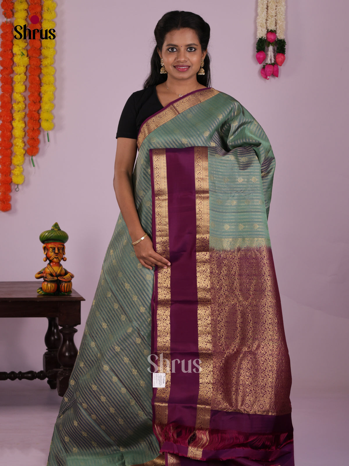 DIS16711 - Kanchipuram-halfpure Saree - Shop on Shrus.com