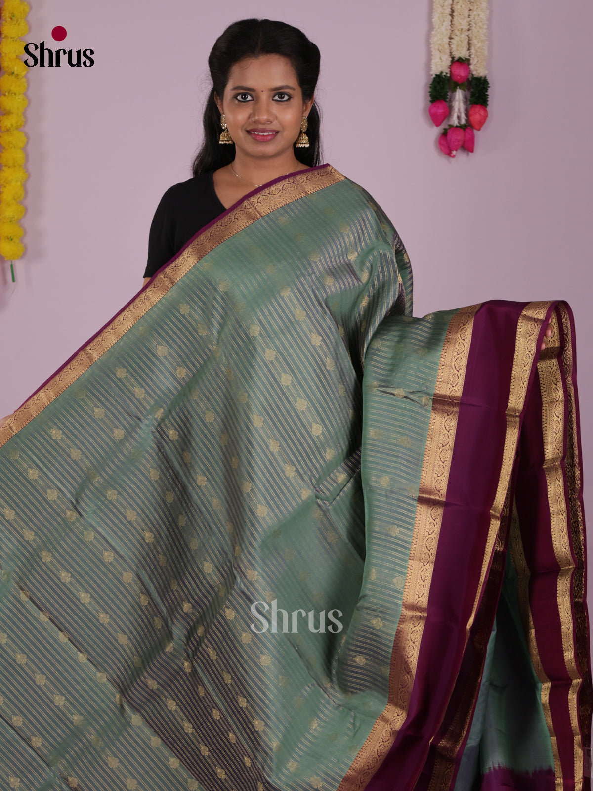 DIS16711 - Kanchipuram-halfpure Saree - Shop on Shrus.com