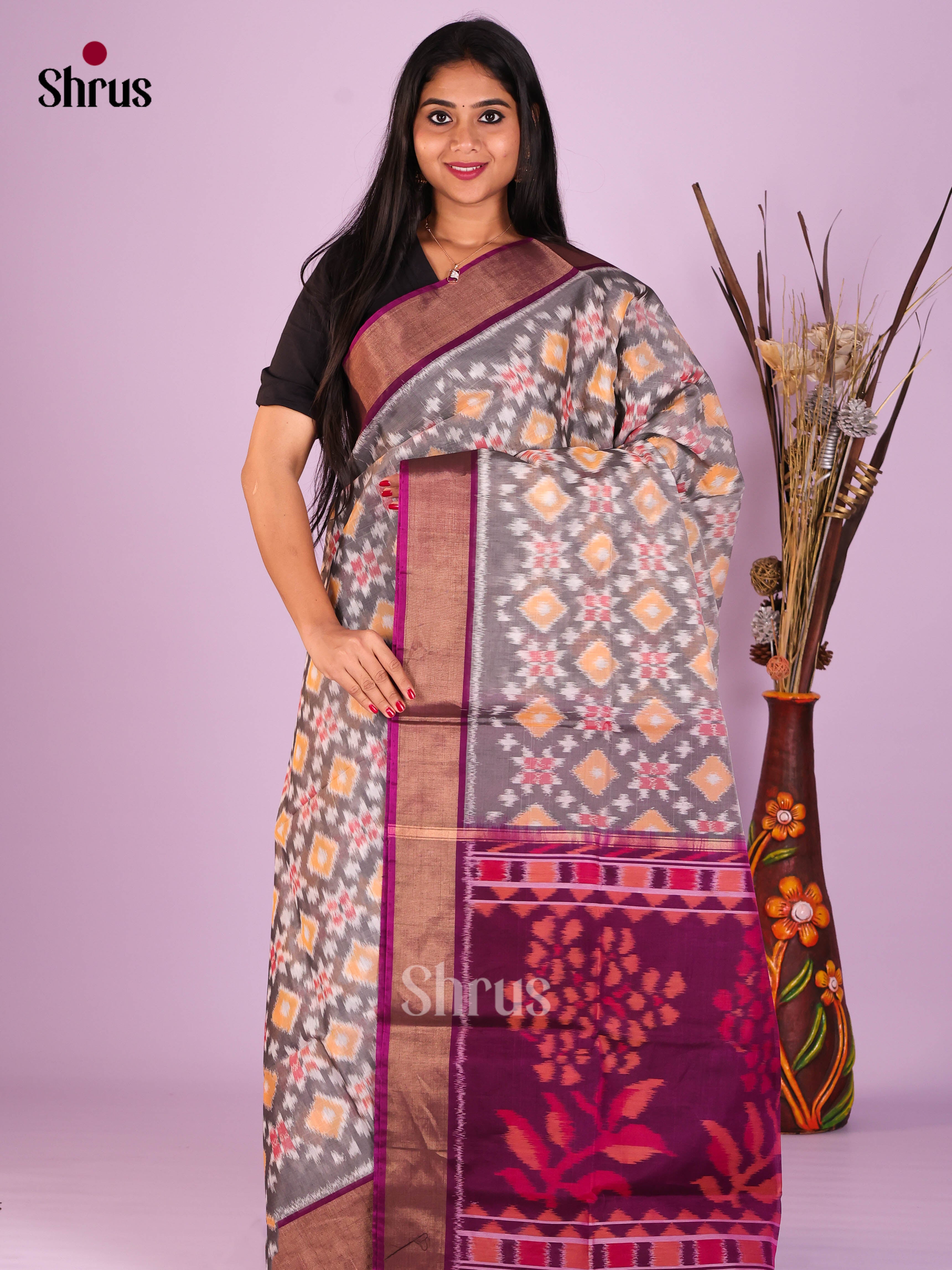 Grey & Purple - Pochampally sico Saree - Shop on Shrus.com