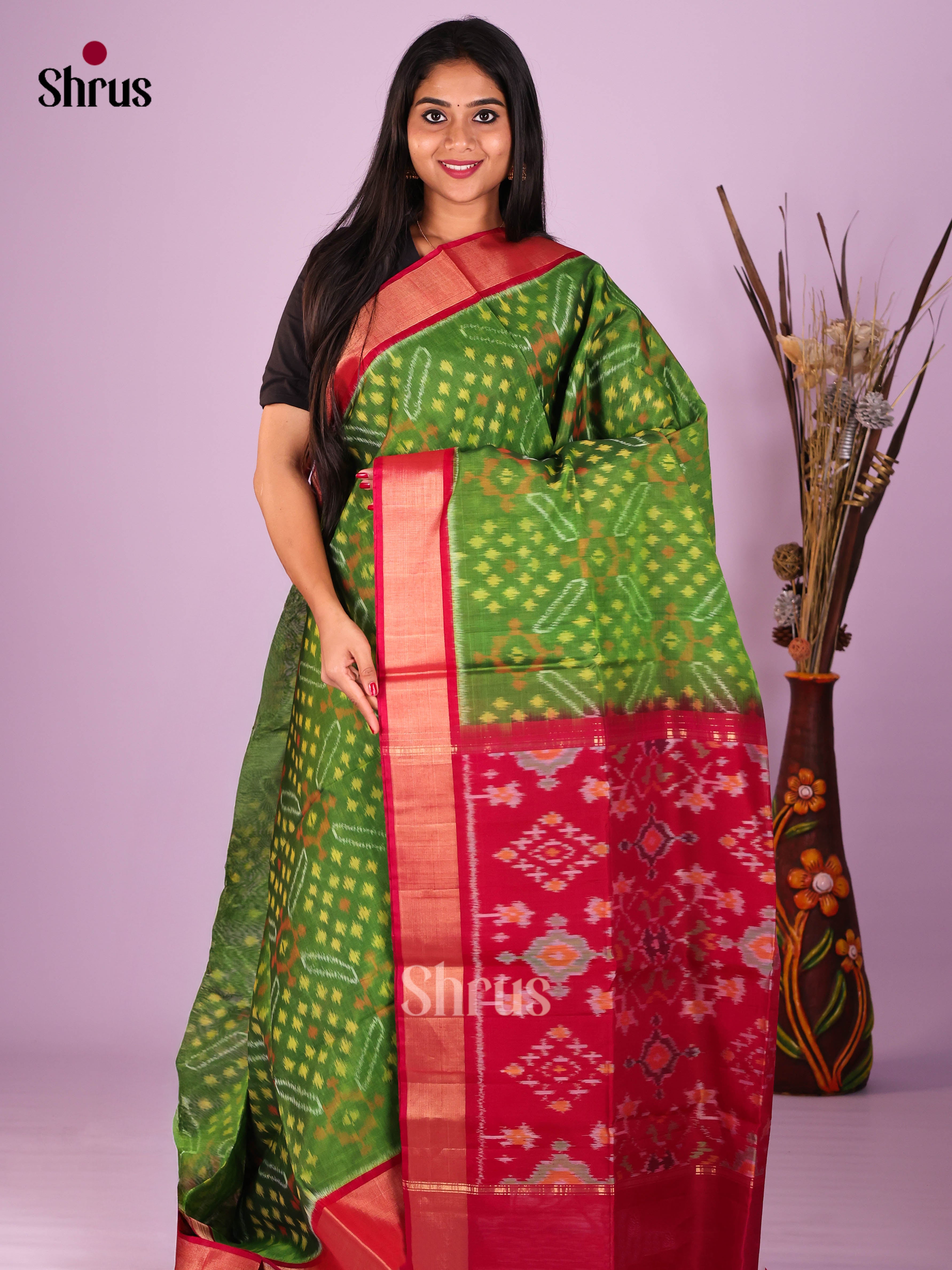Green & Red - Pochampally sico Saree