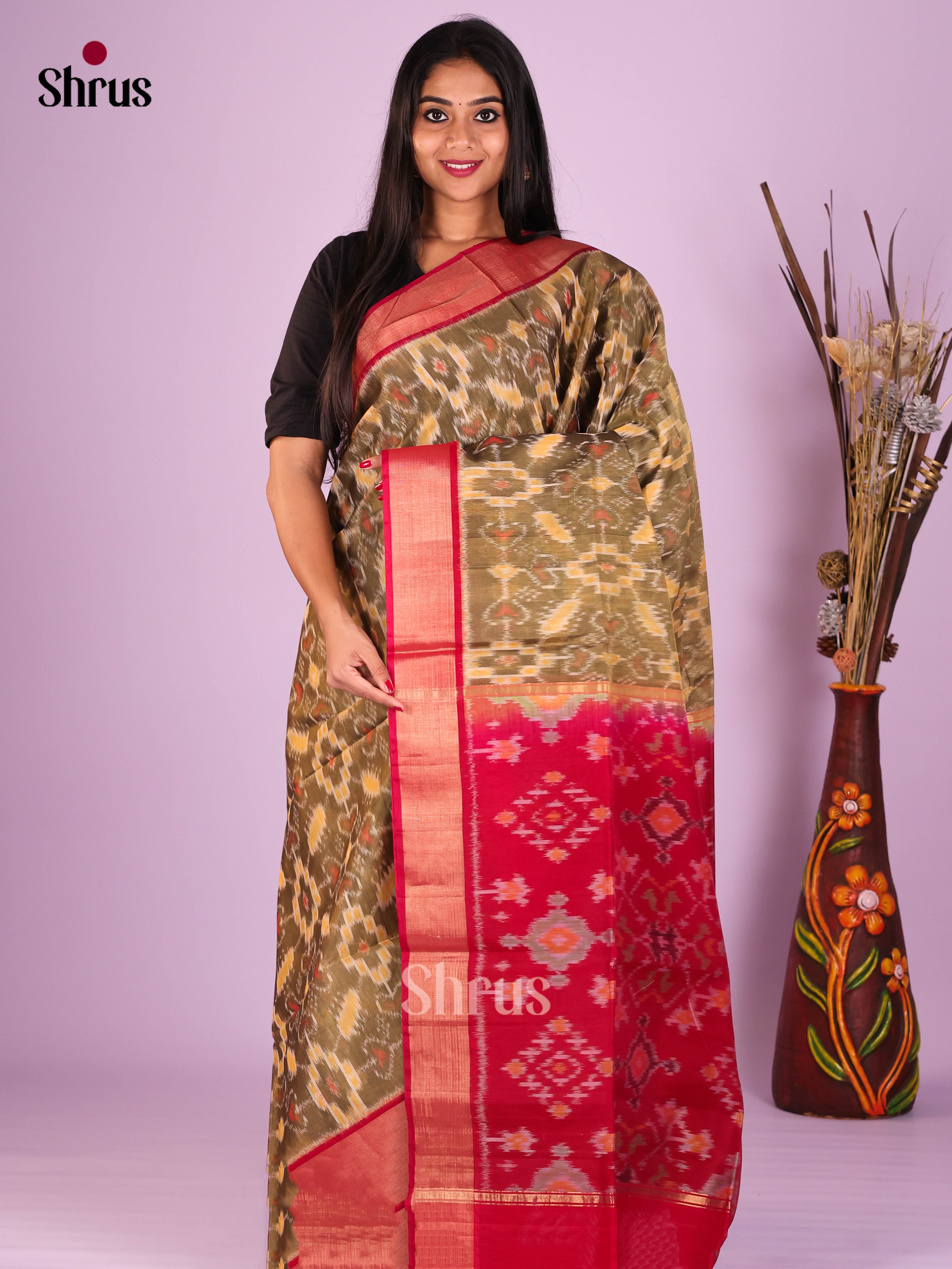Grey & Maroon - Pochampally sico Saree - Shop on Shrus.com