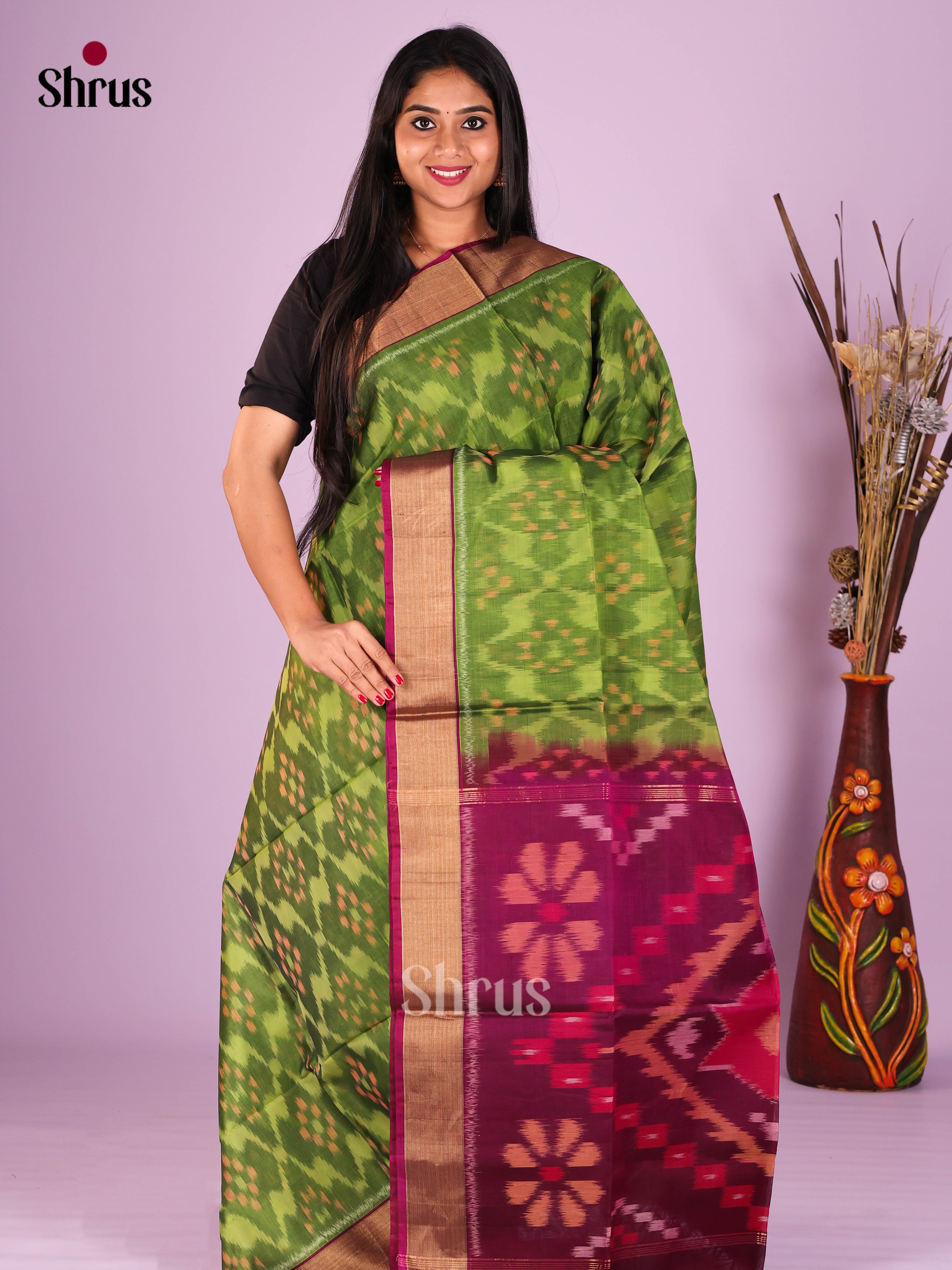 Green & Purple - Pochampally sico Saree - Shop on Shrus.com